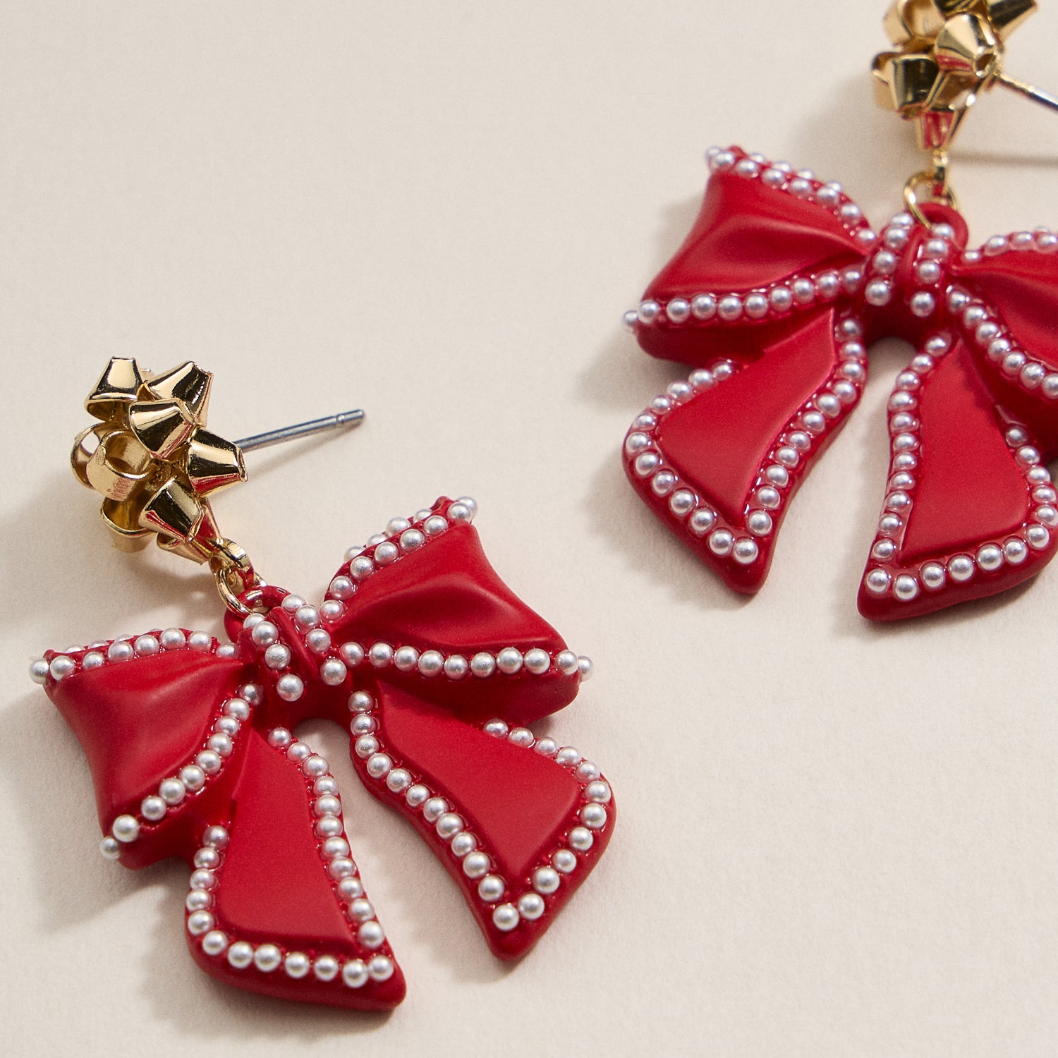 Christmas Bow Enamel Dangling Earrings