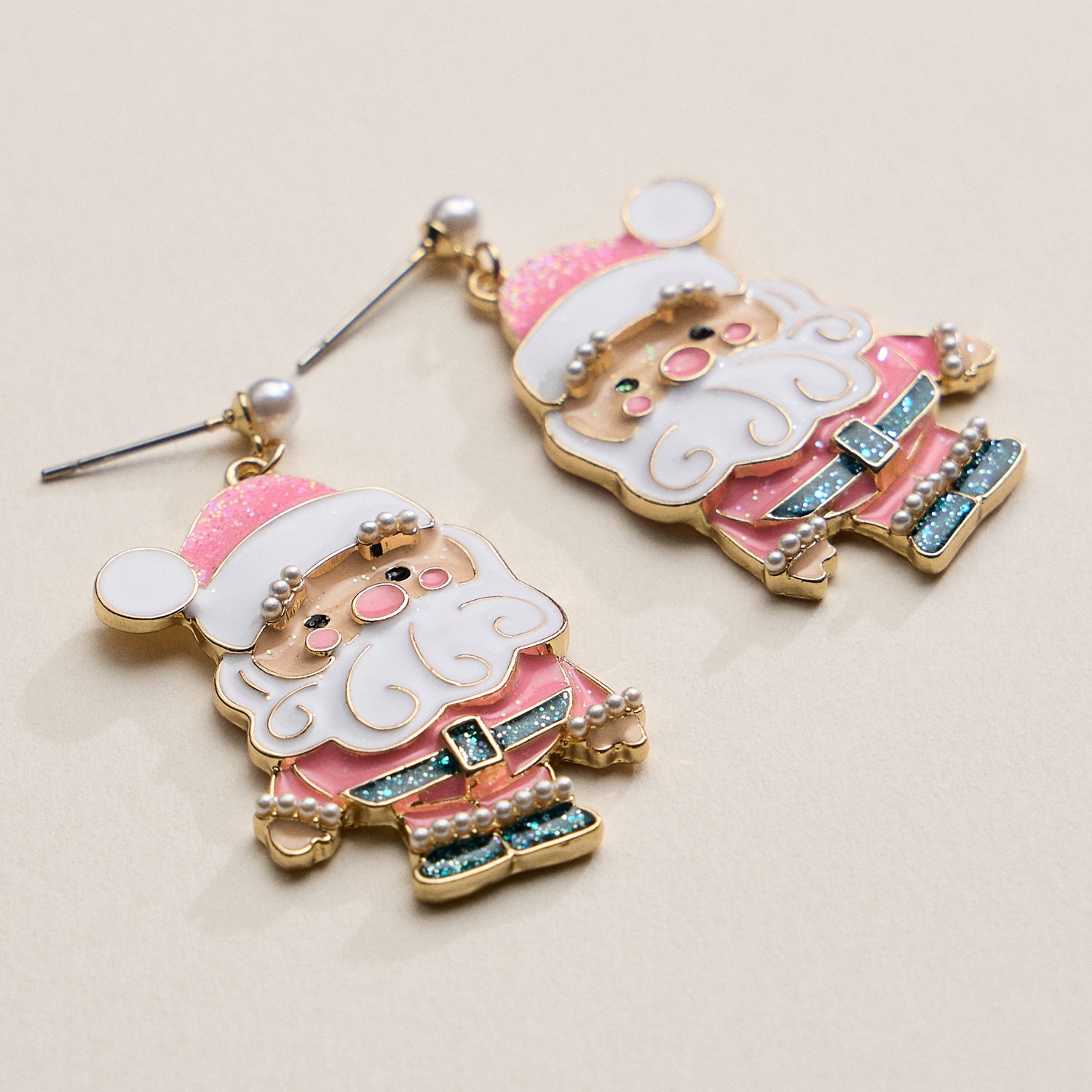 Pink Santa Claus Drop Earrings