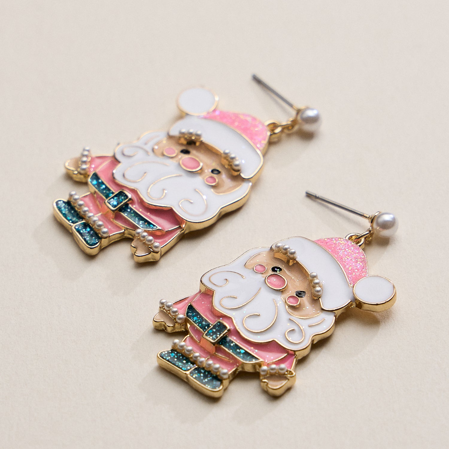 Pink Santa Claus Drop Earrings