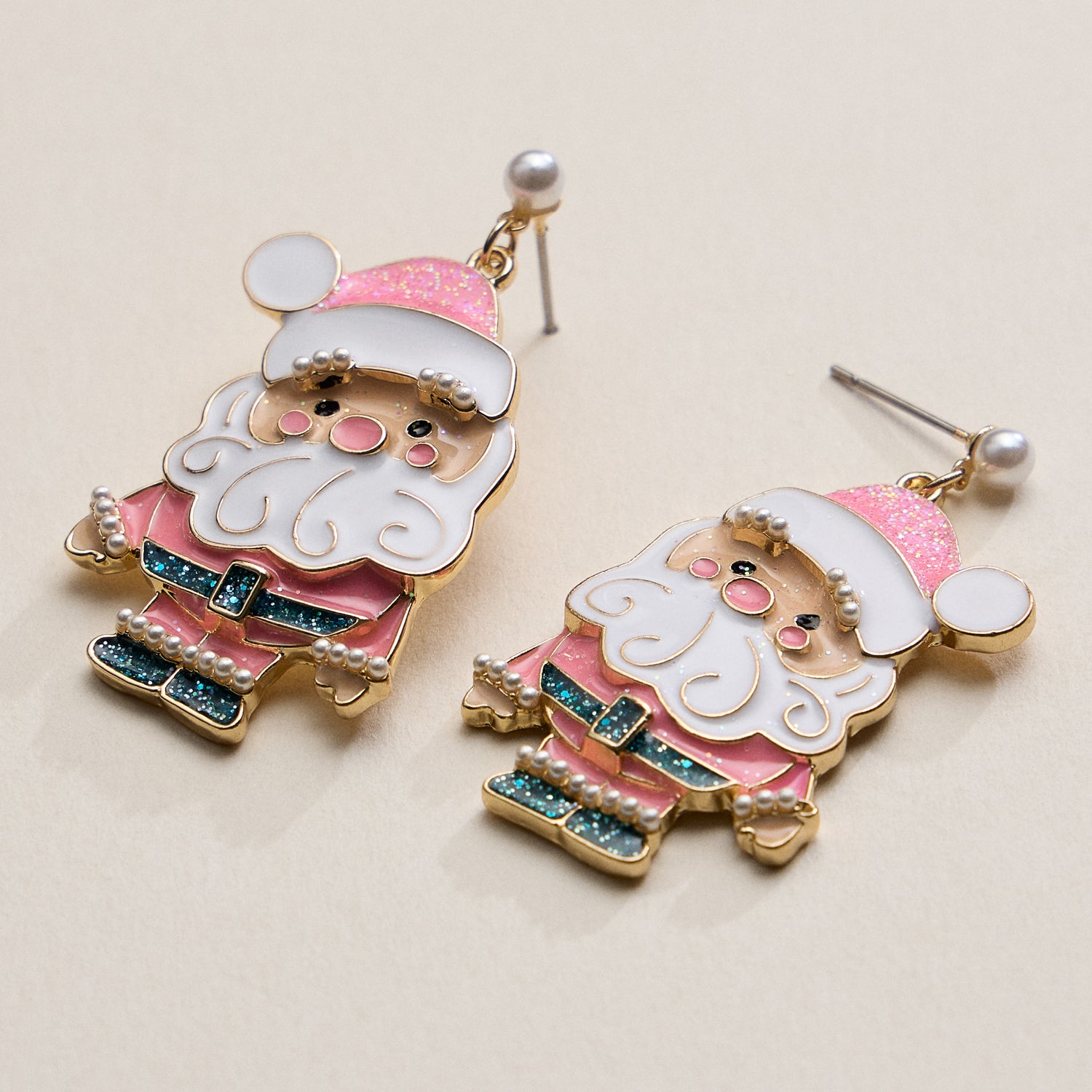 Pink Santa Claus Drop Earrings