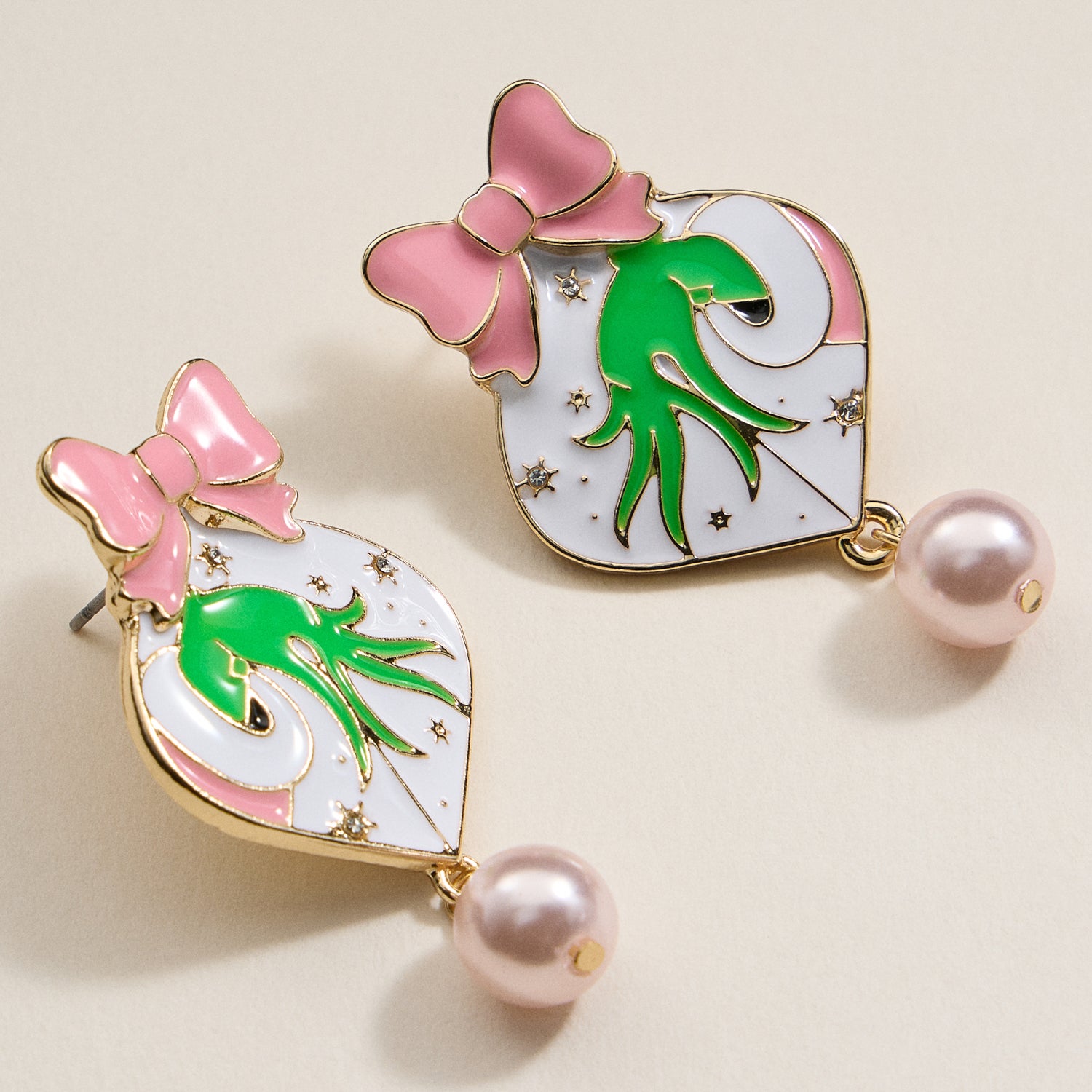 Christmas Ball & Green Monster Dangling Earrings - Frem