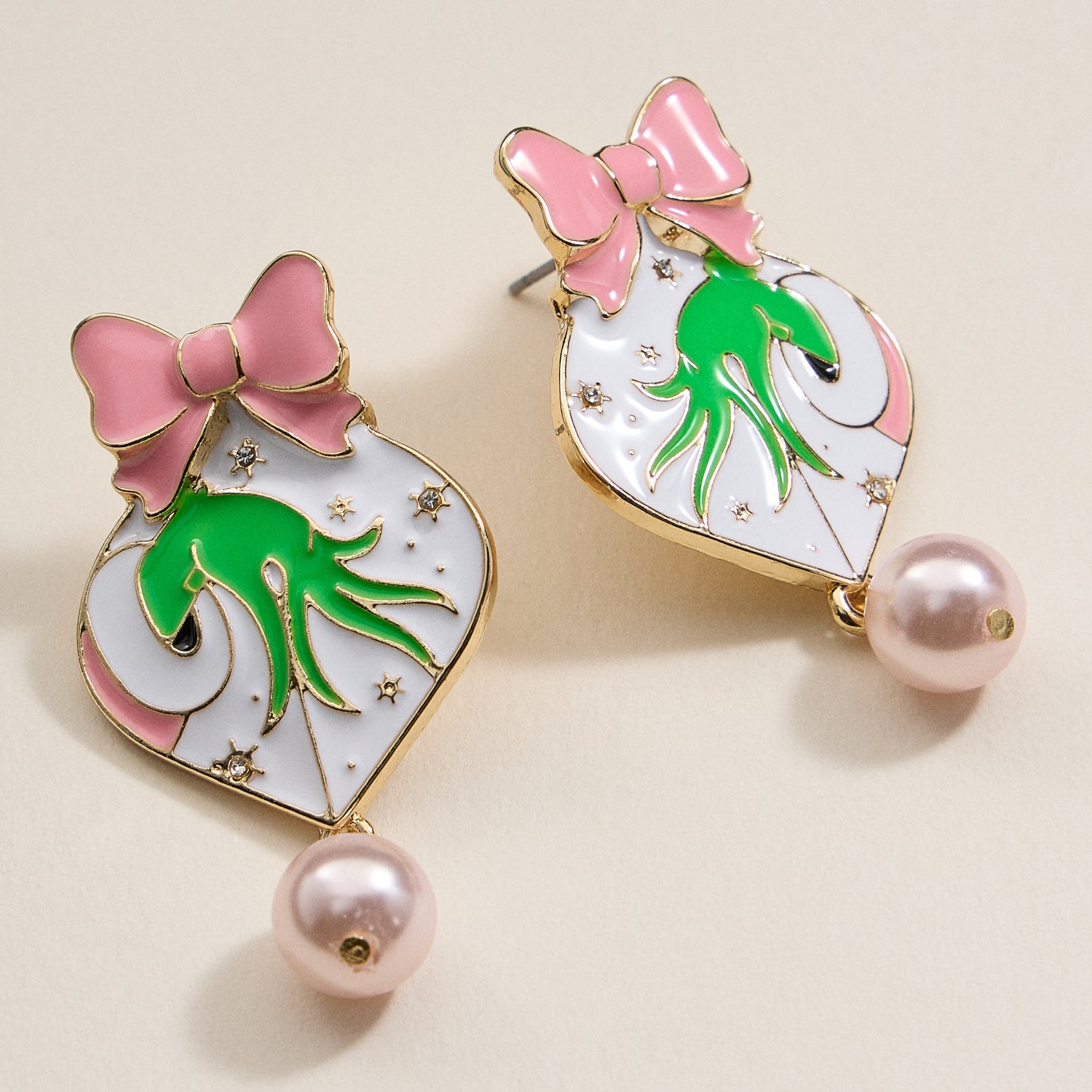 Christmas Ball & Green Monster Dangling Earrings - Frem