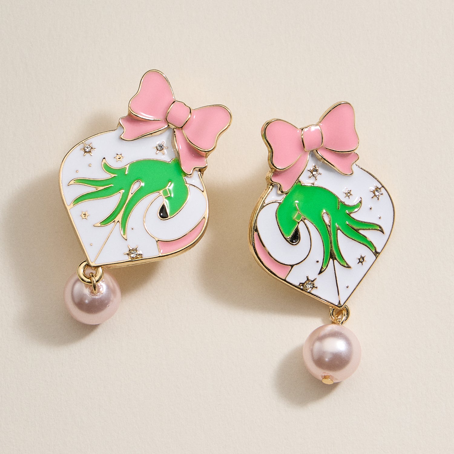 Christmas Ball & Green Monster Dangling Earrings - Frem