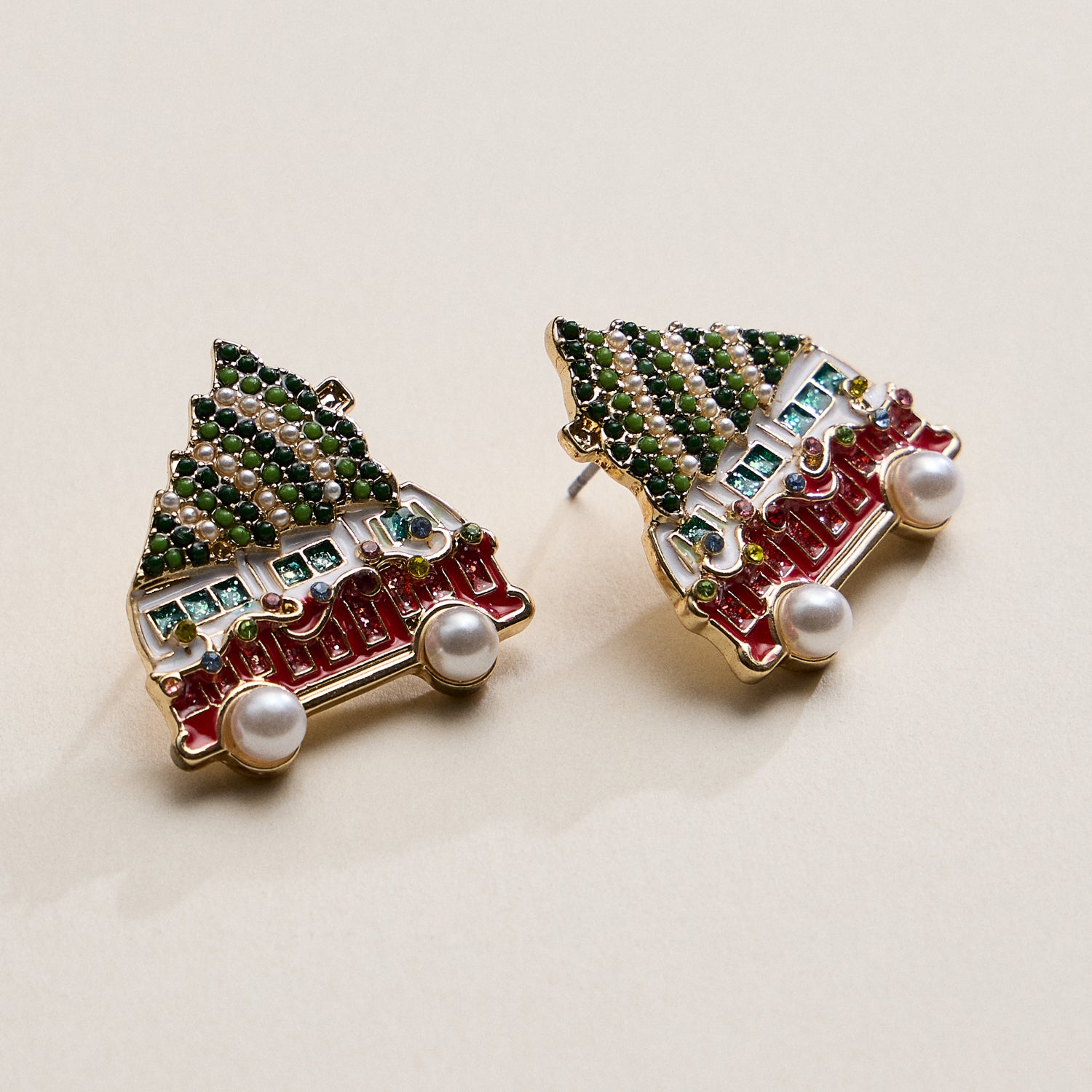 Rhinestone Christmas Tree Truck Stud Earrings