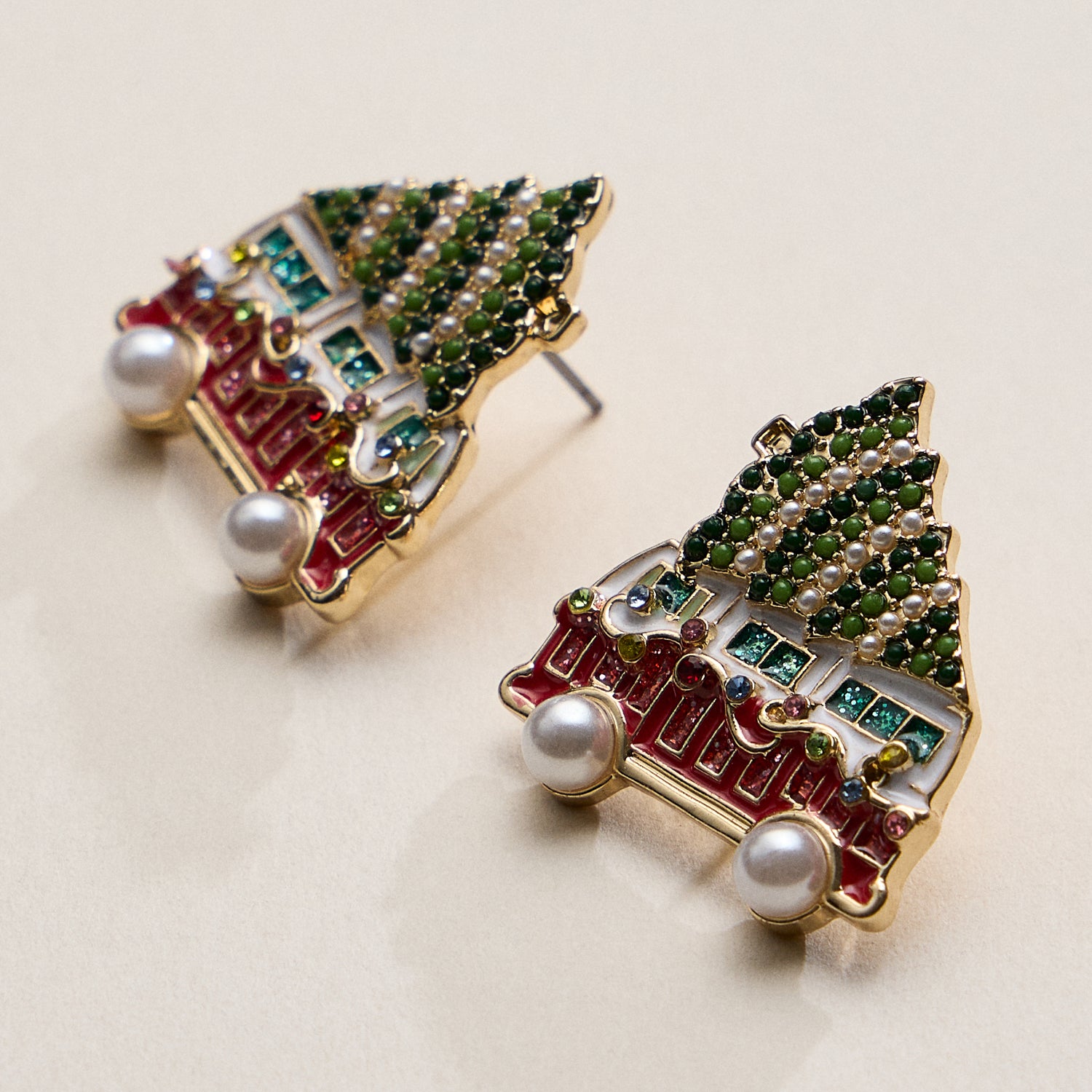 Rhinestone Christmas Tree Truck Stud Earrings