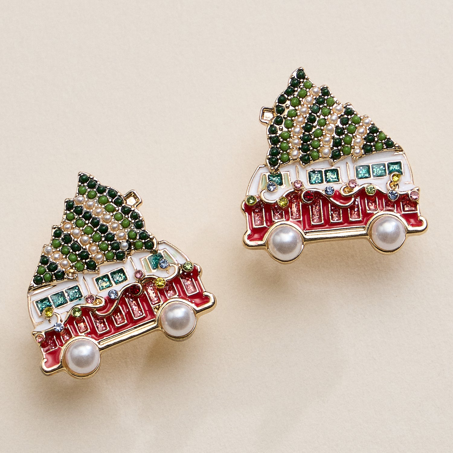 Rhinestone Christmas Tree Truck Stud Earrings