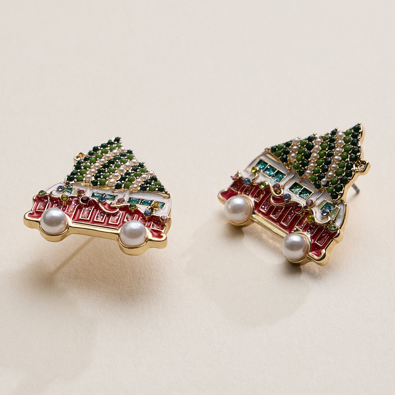 Rhinestone Christmas Tree Truck Stud Earrings