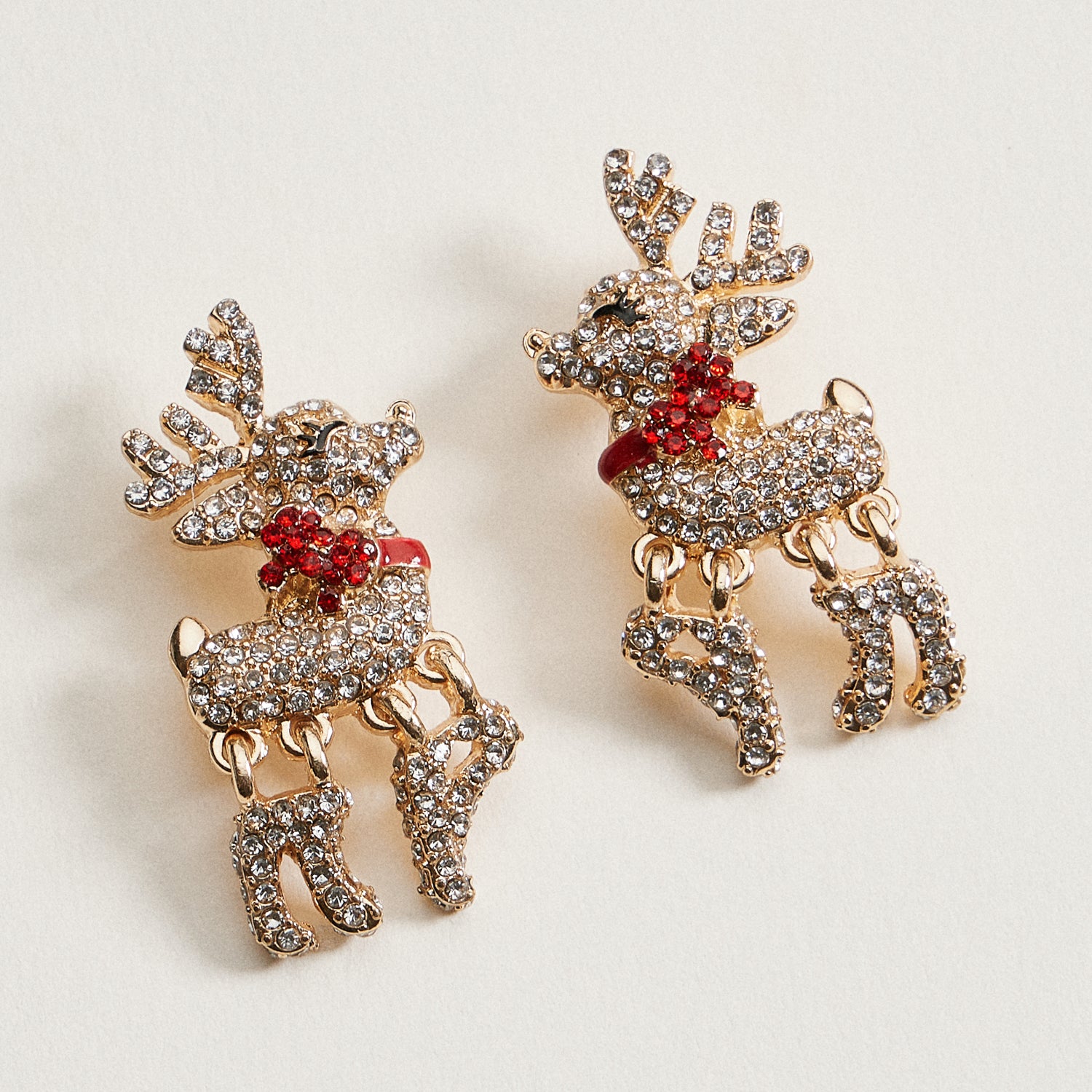Rhinestone Reindeer Drop Earrings | Holiday Charm Design