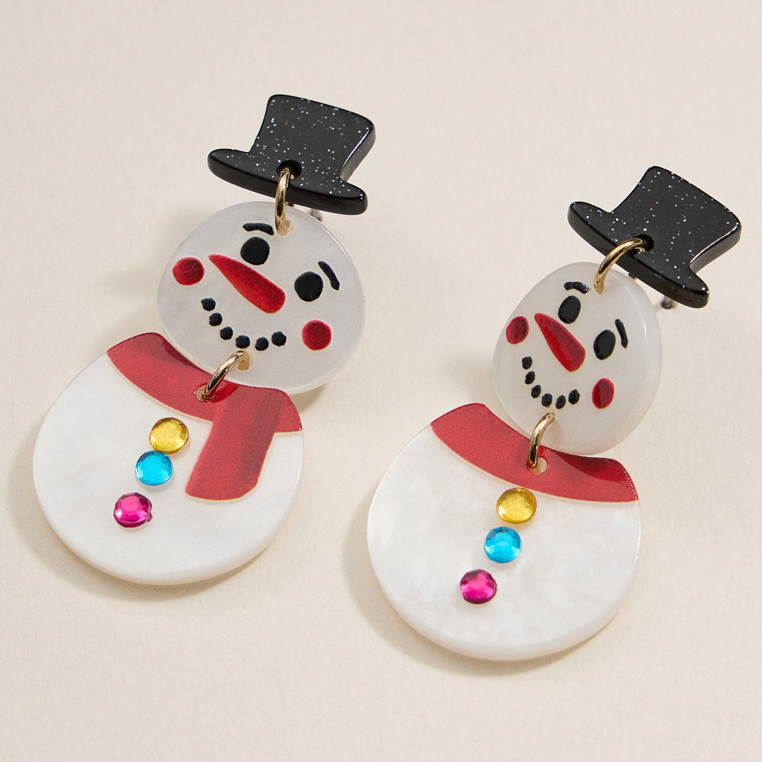 Snowman Acetate Dangle Earrings | Christmas Holiday Earrings