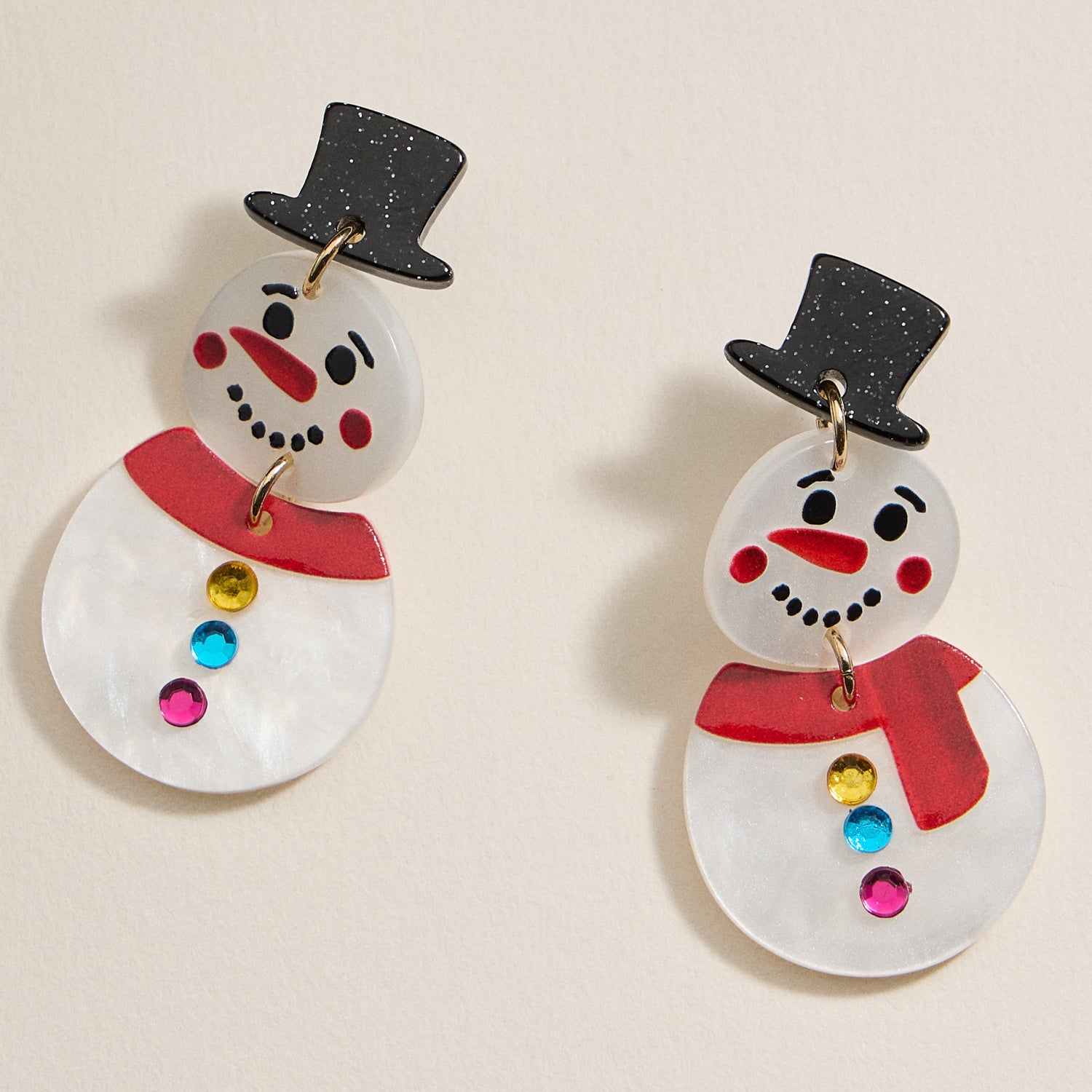 Snowman Acetate Dangle Earrings | Christmas Holiday Earrings