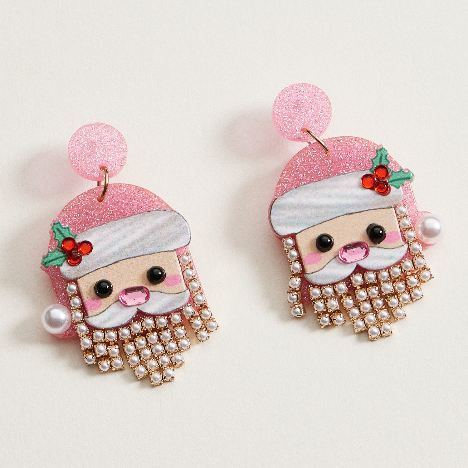 Pearl Bearded Santa Dangle Earrings | Holiday Earrings