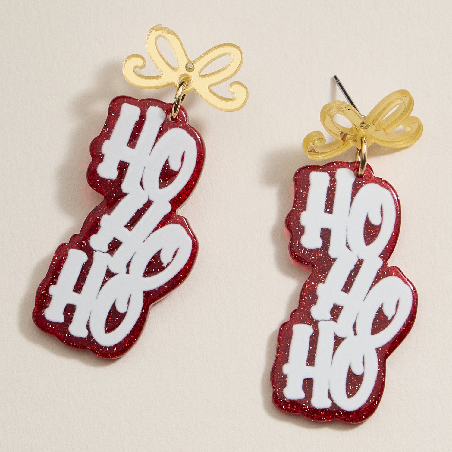 Festive “Ho Ho Ho” Acetate Holiday Drop Earrings