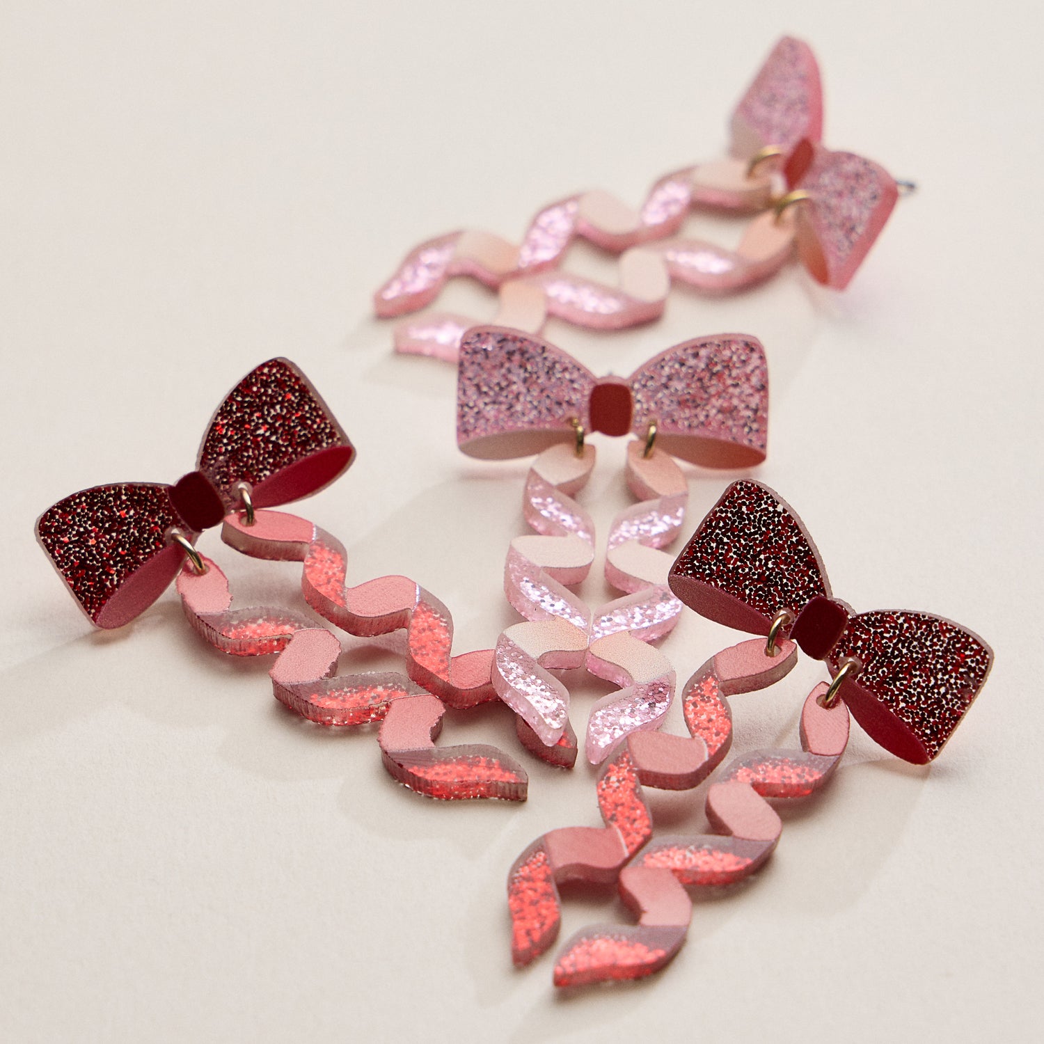 Glitter Bow Ribbon Earrings – Festive Statement Jewelry