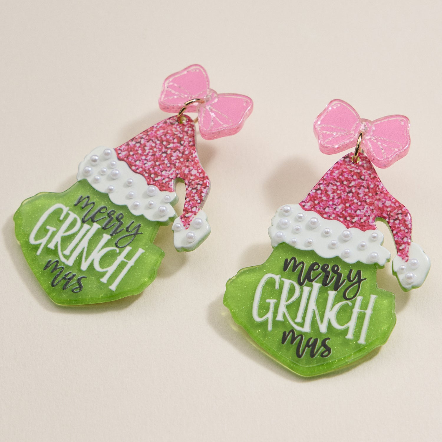 Playful Green Monster Acetate Holiday Drop Earrings - Frem