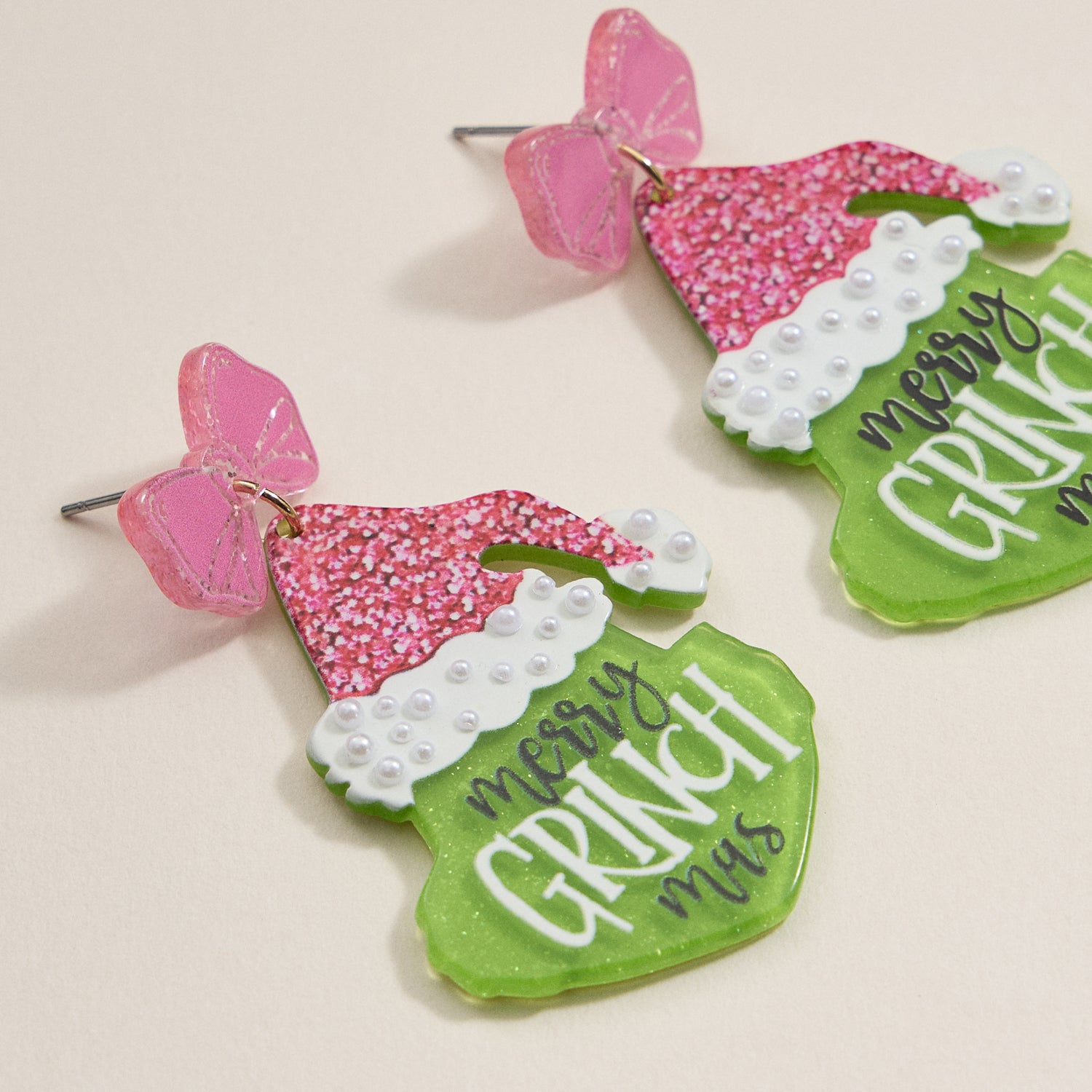 Playful Green Monster Acetate Holiday Drop Earrings - Frem