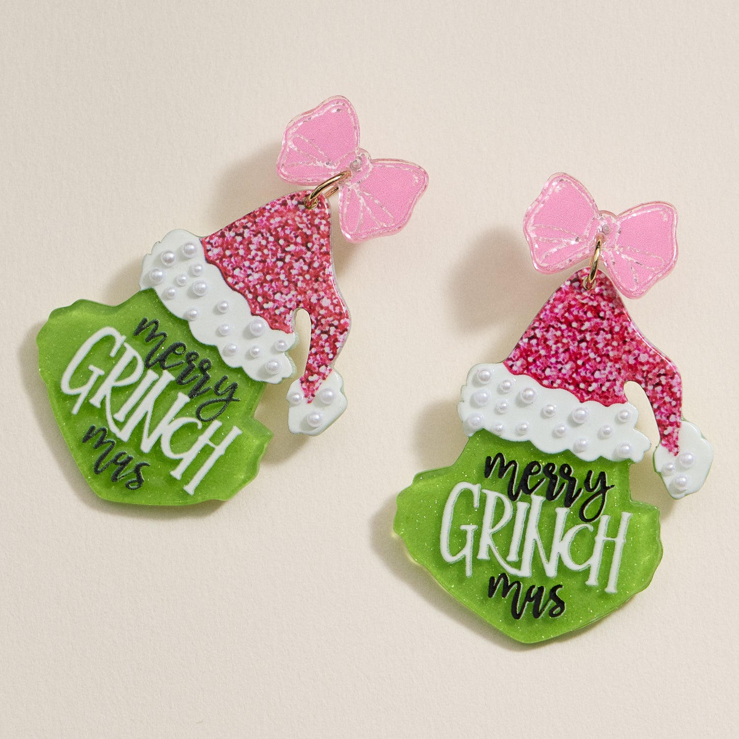 Playful Green Monster Acetate Holiday Drop Earrings - Frem
