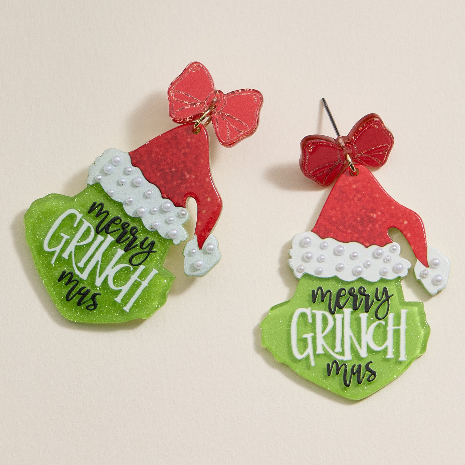 Playful Green Monster Acetate Holiday Drop Earrings - Frem
