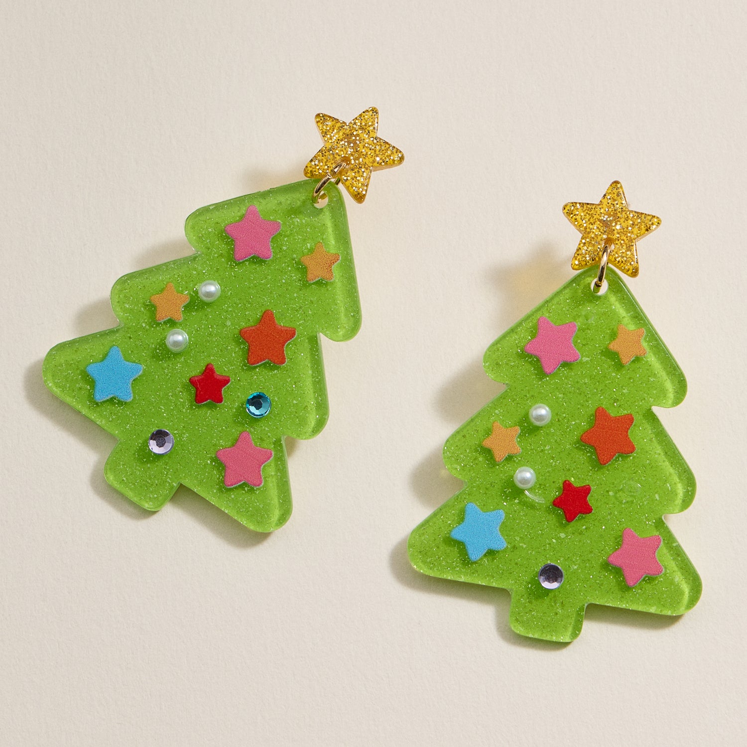 Glittery Christmas Tree Drop Earrings | Holiday Acrylic Earrings