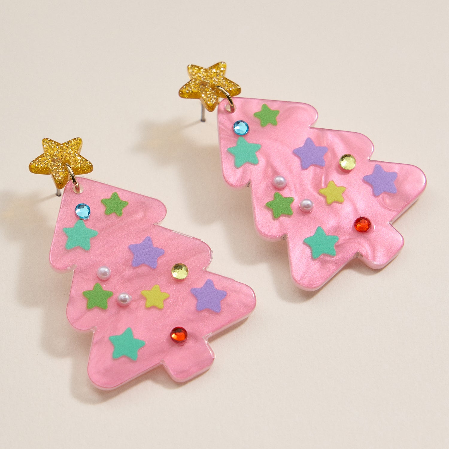 Glittery Christmas Tree Drop Earrings | Holiday Acrylic Earrings