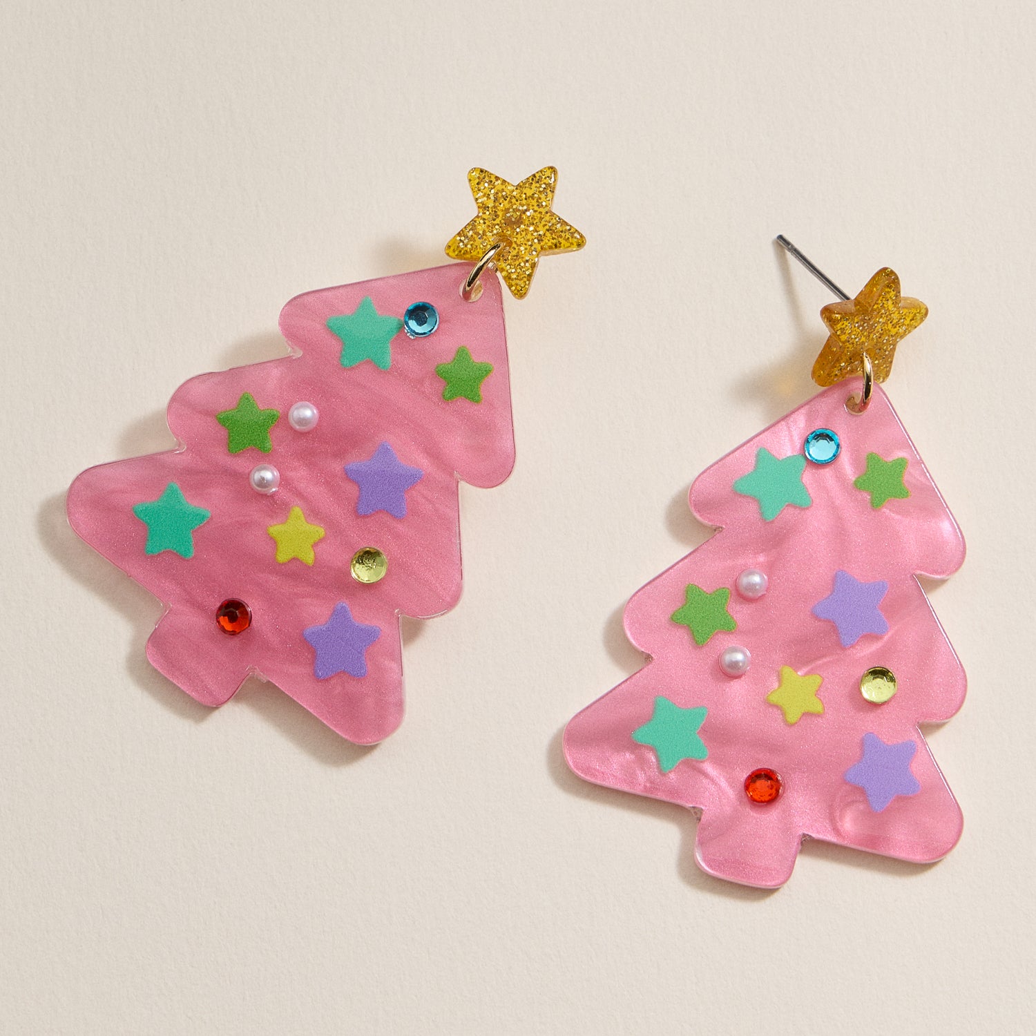 Glittery Christmas Tree Drop Earrings | Holiday Acrylic Earrings