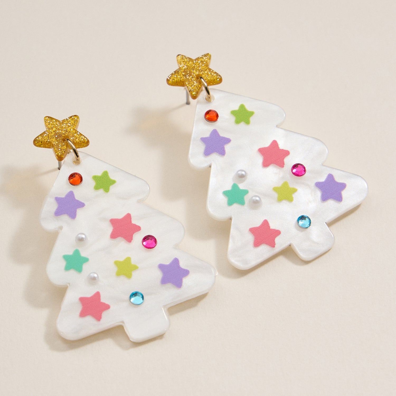 Glittery Christmas Tree Drop Earrings | Holiday Acrylic Earrings
