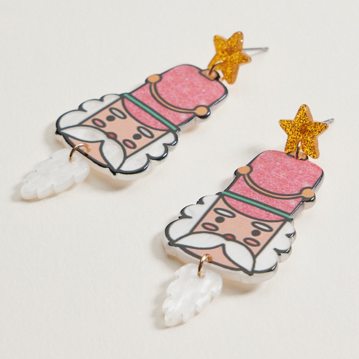 Pink Nutcracker Christmas Earrings | Star Top Holiday Dangles
