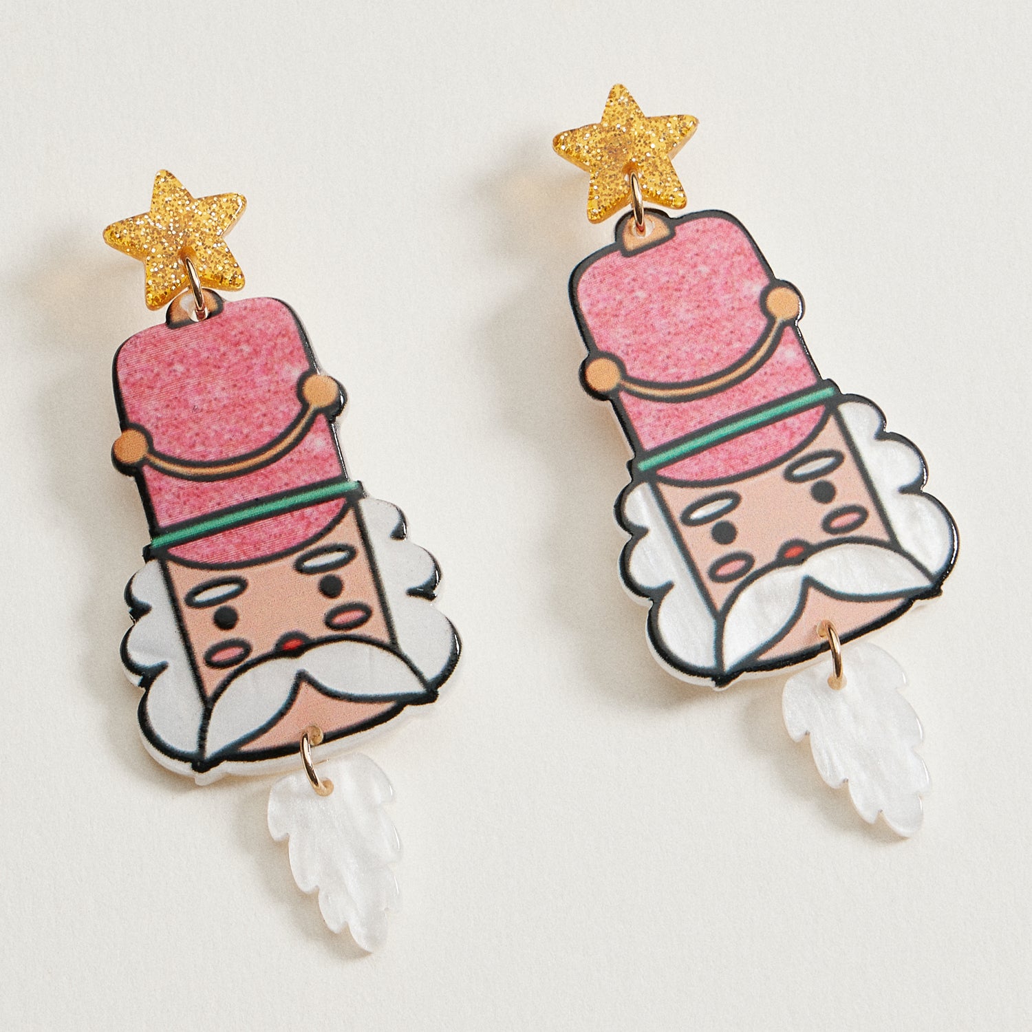 Pink Nutcracker Christmas Earrings | Star Top Holiday Dangles