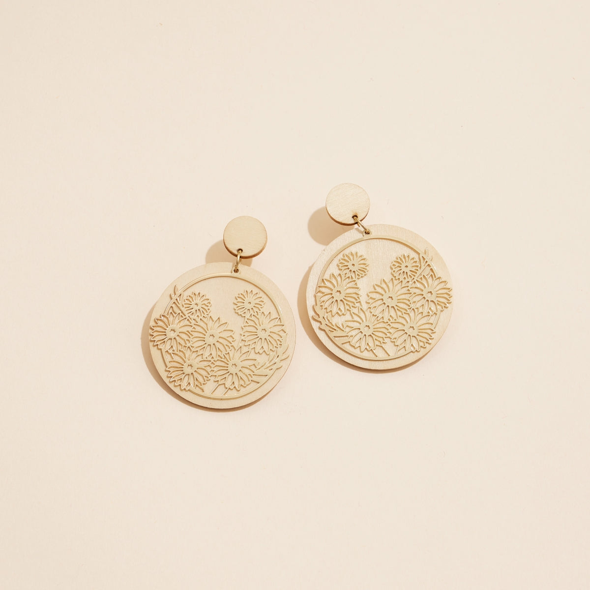 Golden Blossom Filigree Earrings with Wood and Metal Charms - Frem