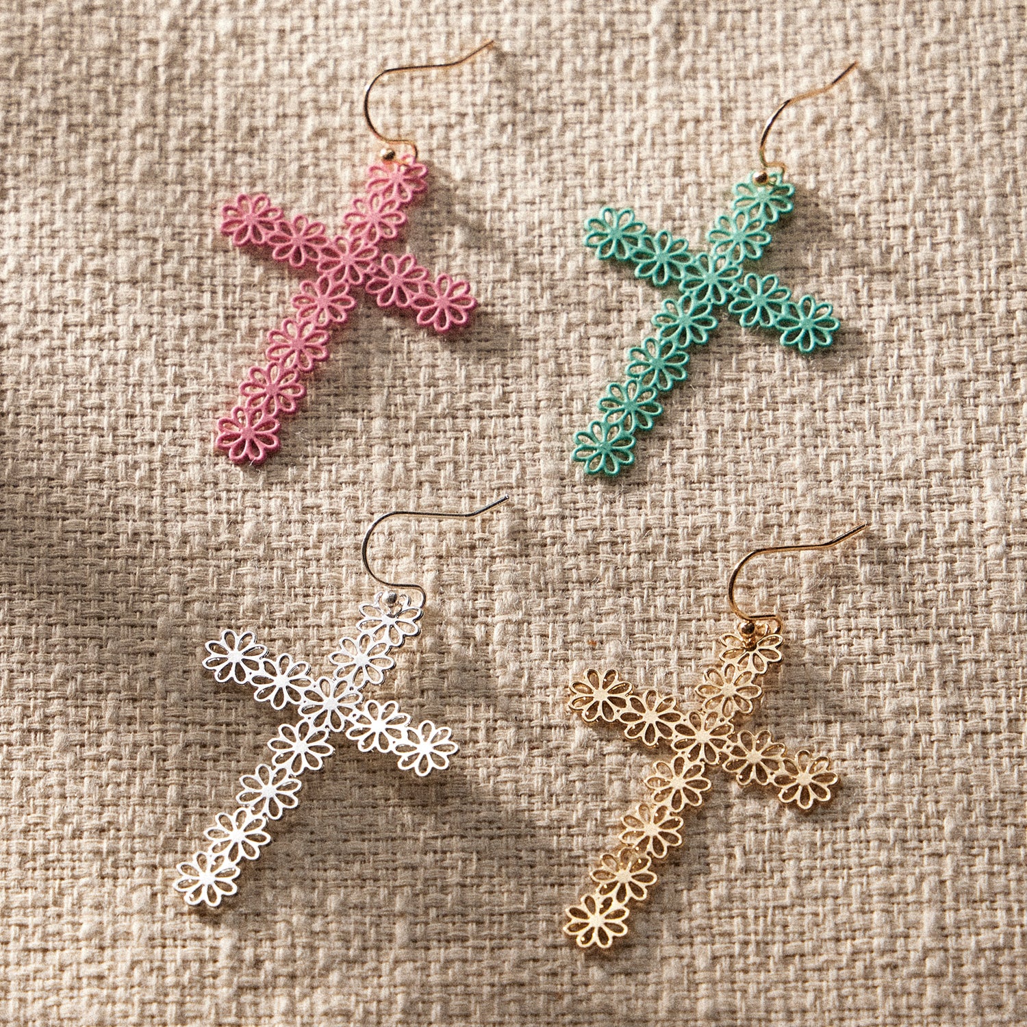 Simple Cross Filigree Metal Earrings - Frem