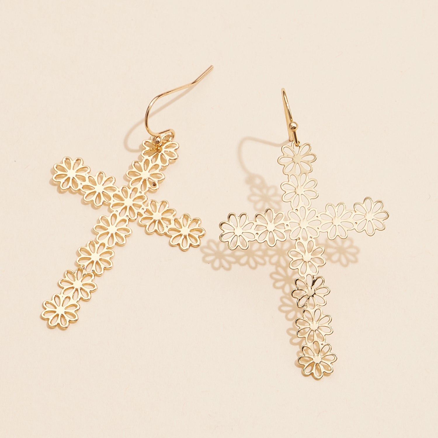 Simple Cross Filigree Metal Earrings - Frem