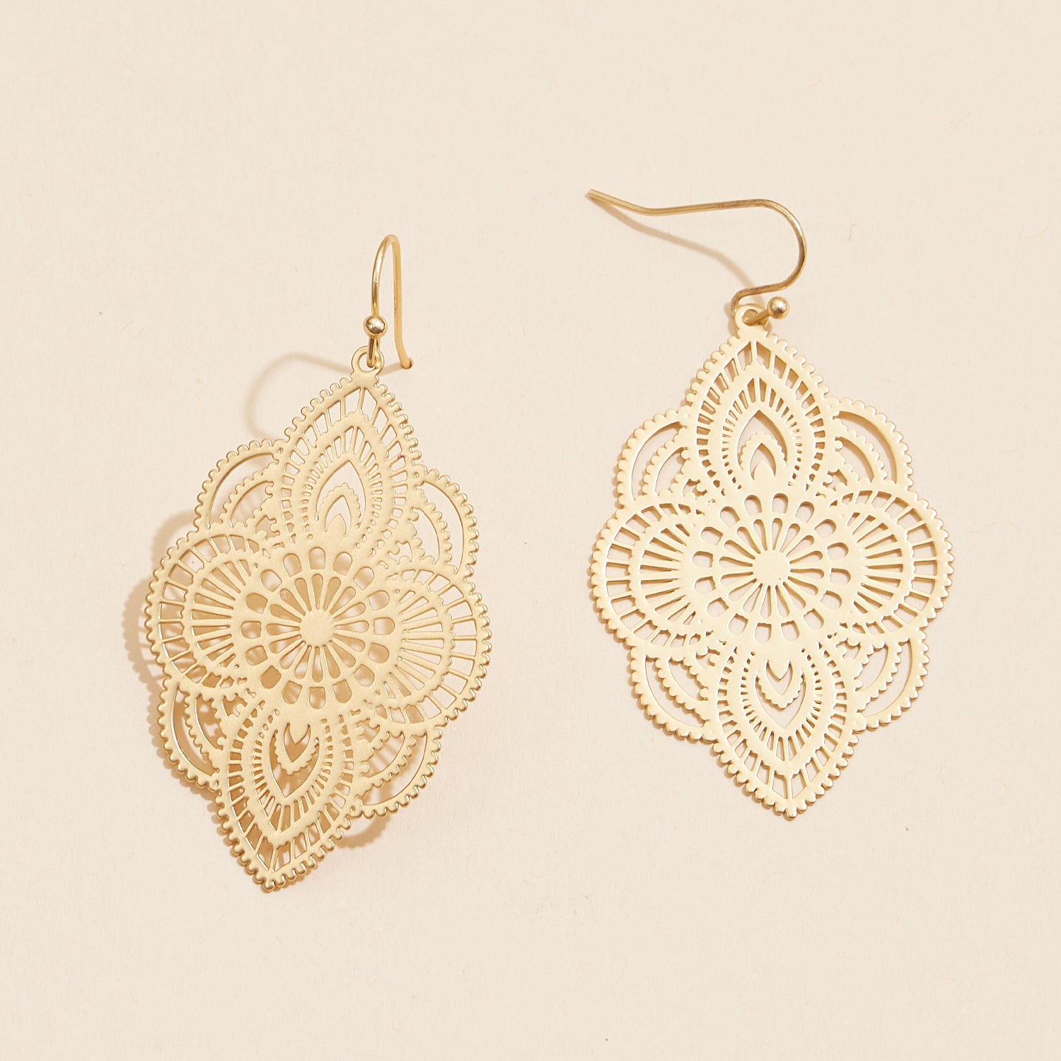 Moroccan-Inspired Filigree Earrings – Gold and Silver Hammered Design - Frem