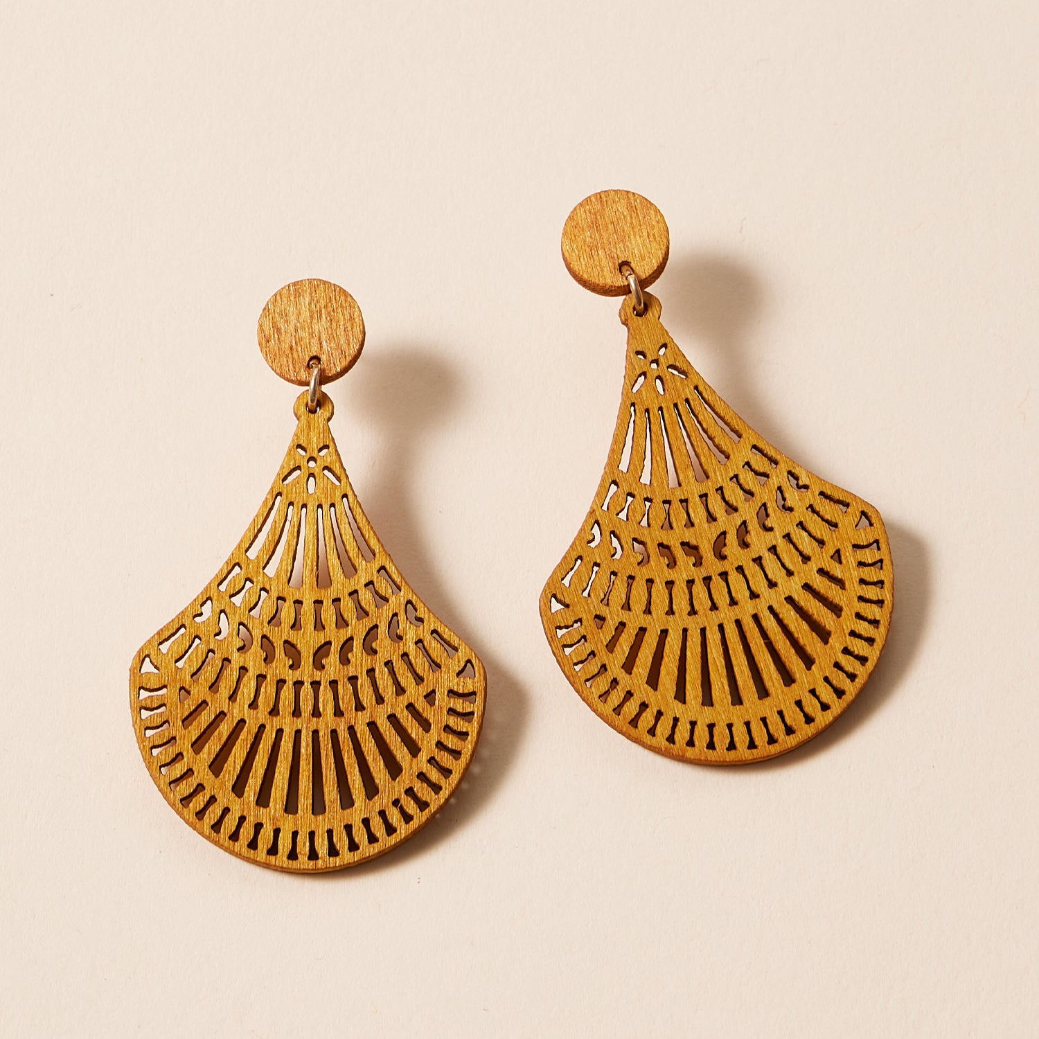 Boho Fan Drop Earrings | Lightweight Wood Statement Jewelry