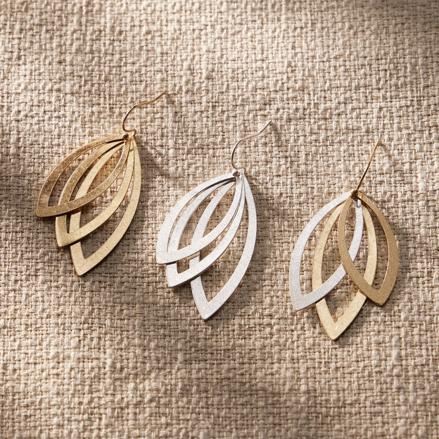 Elegant Layered Leaf Earrings in Gold & Silver Tones