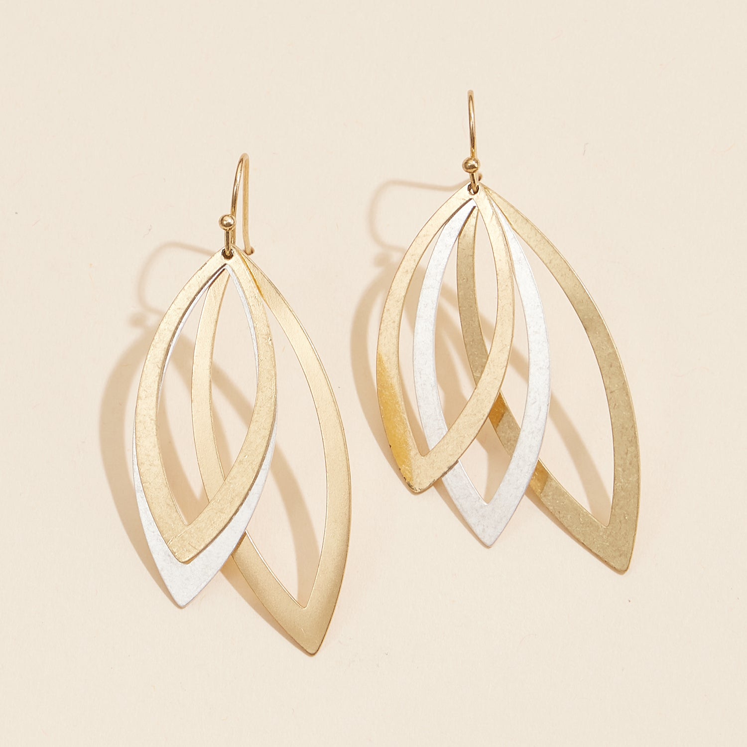 Elegant Layered Leaf Earrings in Gold & Silver Tones