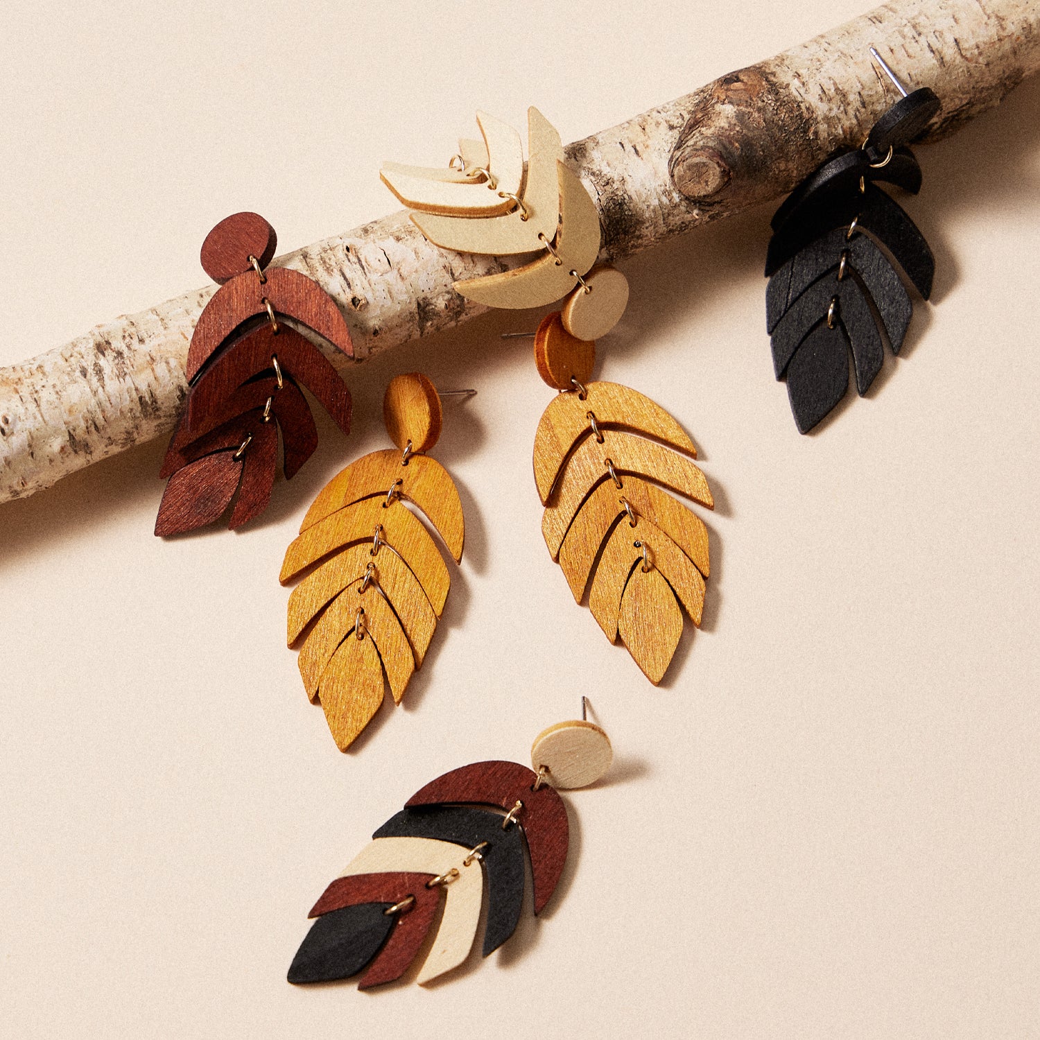 Nature-Inspired Layered Leaf | Earrings in Earthy Tones