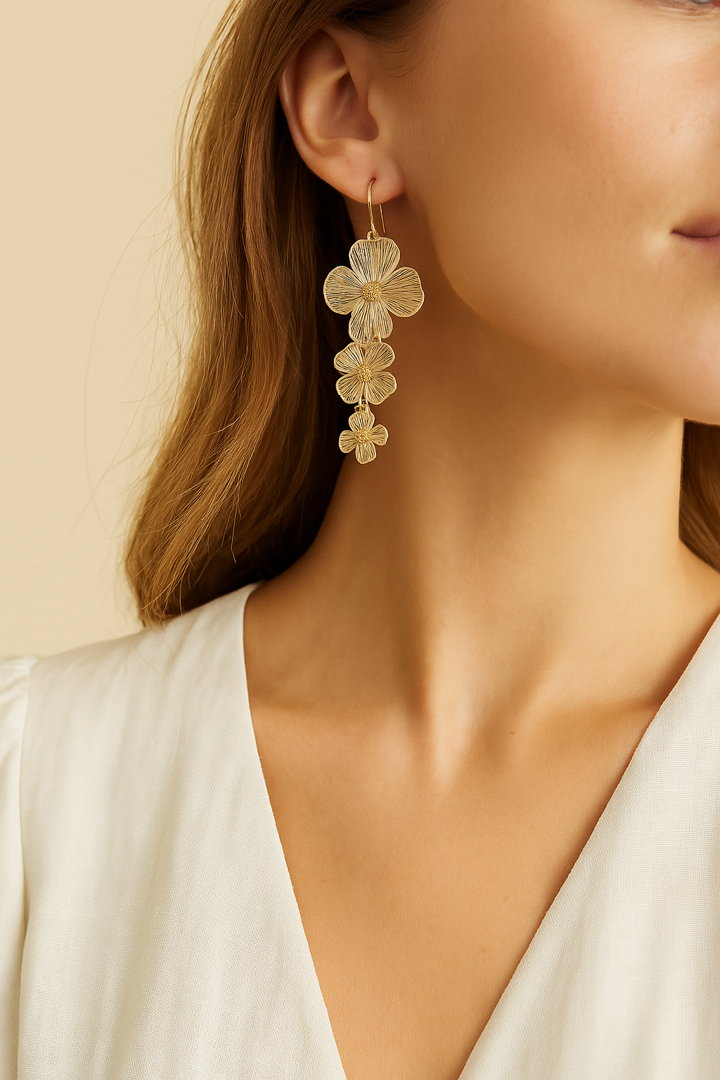 Graceful Floral Drop Earrings – Elegant Gold and Silver Flower Design