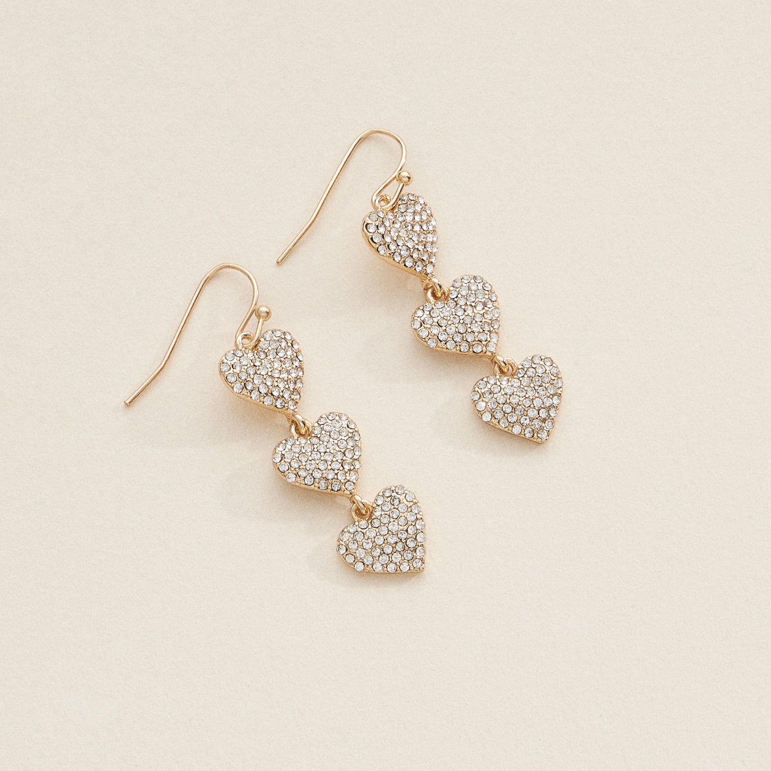 Triple Heart Drop Earrings with Sparkling Crystals in Vibrant Colors