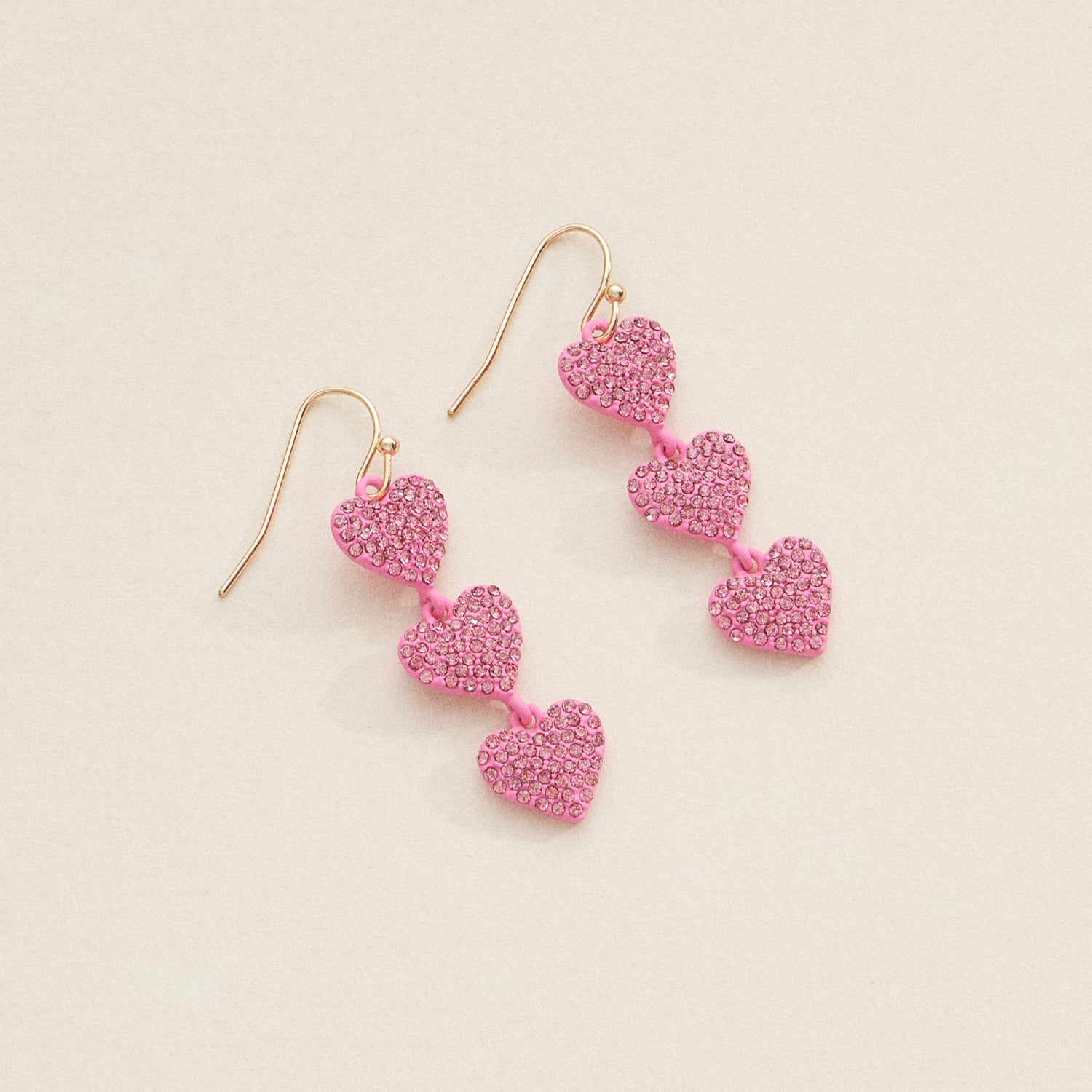 Triple Heart Drop Earrings with Sparkling Crystals in Vibrant Colors