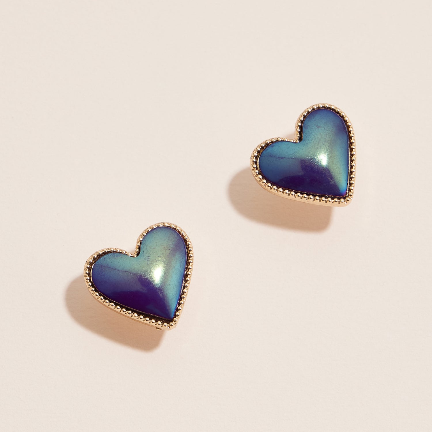 Gold Trim Heart Stud Earrings - Colorful Enamel Jewelry