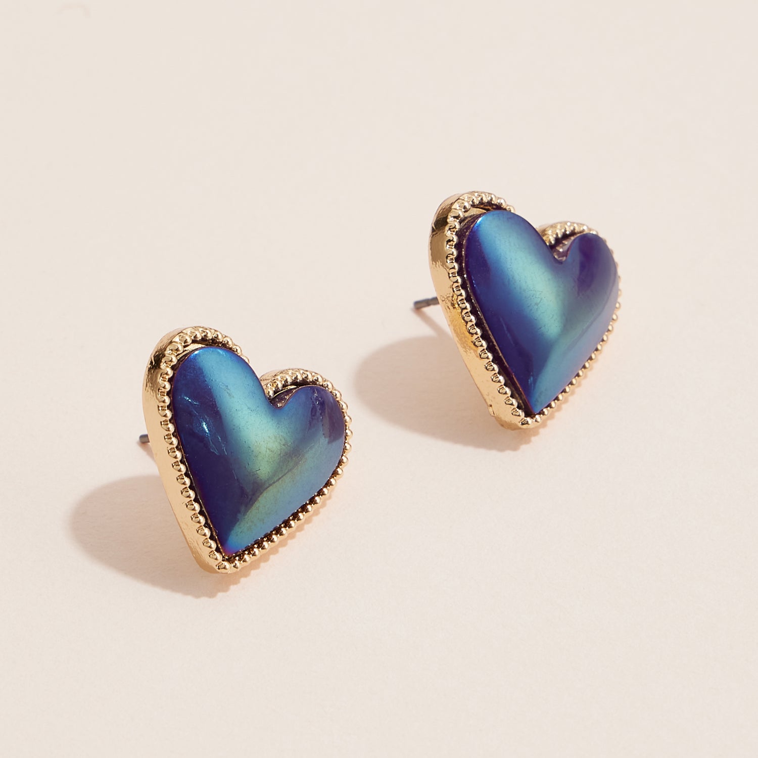 Gold Trim Heart Stud Earrings - Colorful Enamel Jewelry