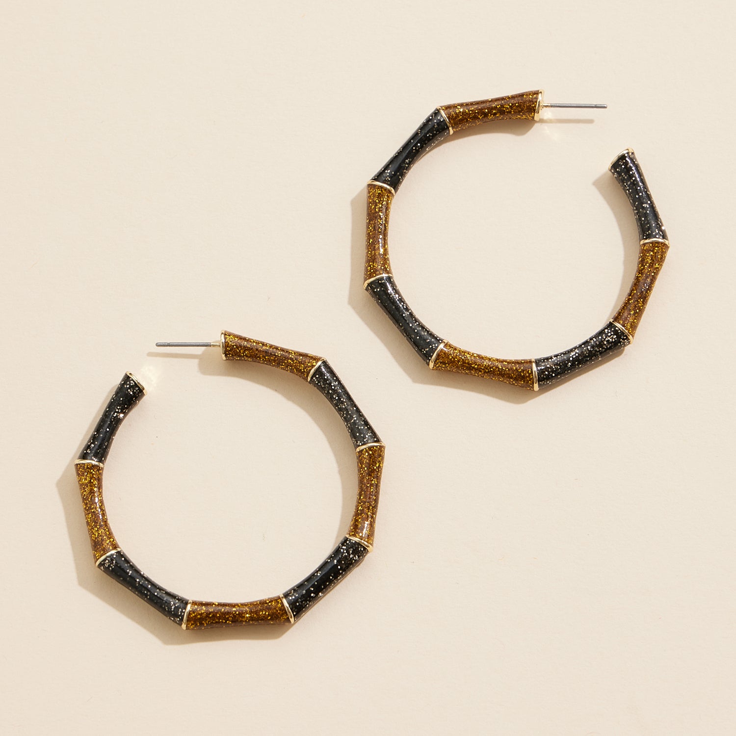 Bamboo-Inspired Mardi Gras Glitter Hoop Earrings