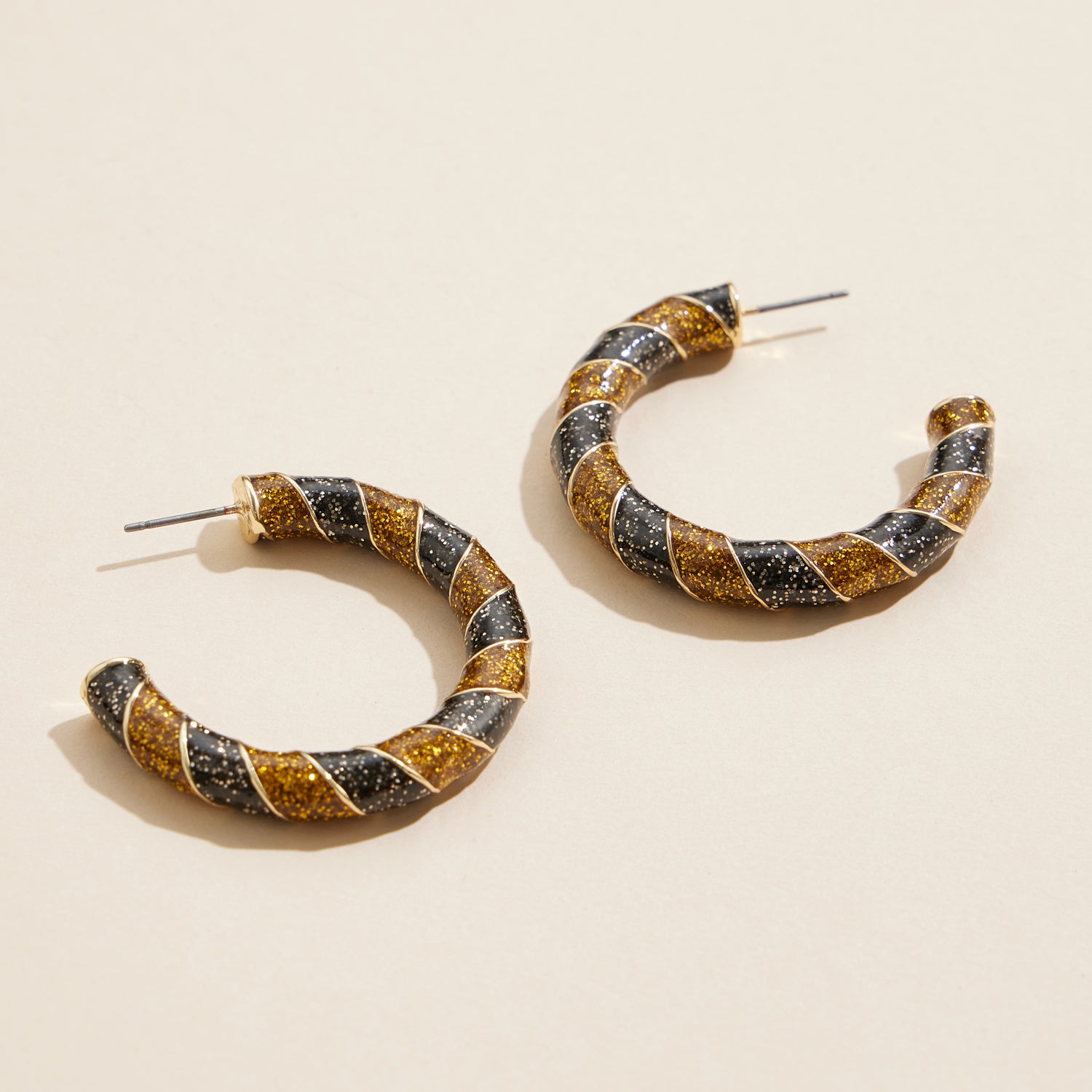 Elegant Large Mardi Gras Glitter Swirl Hoop Earrings