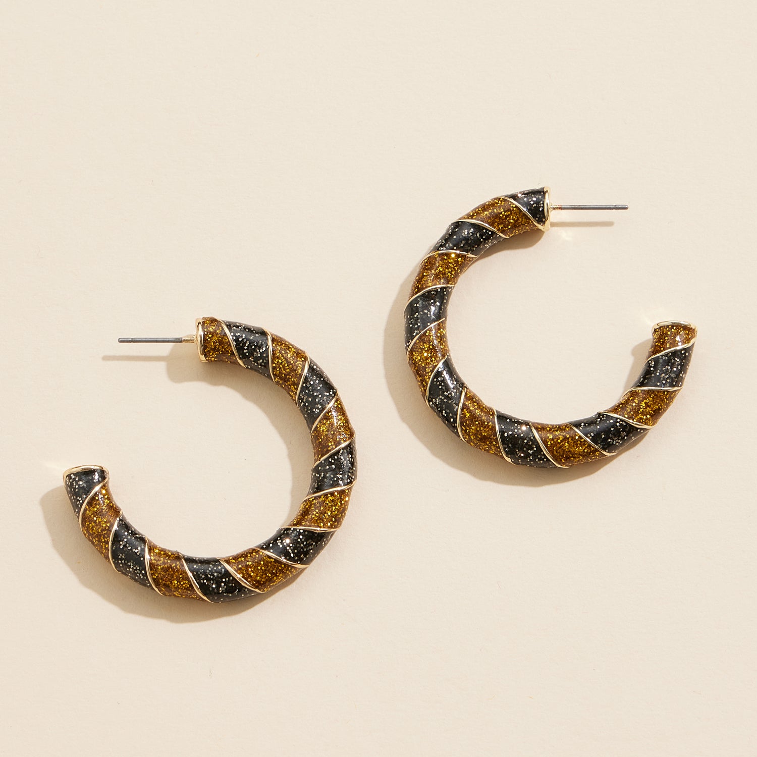 Elegant Large Mardi Gras Glitter Swirl Hoop Earrings