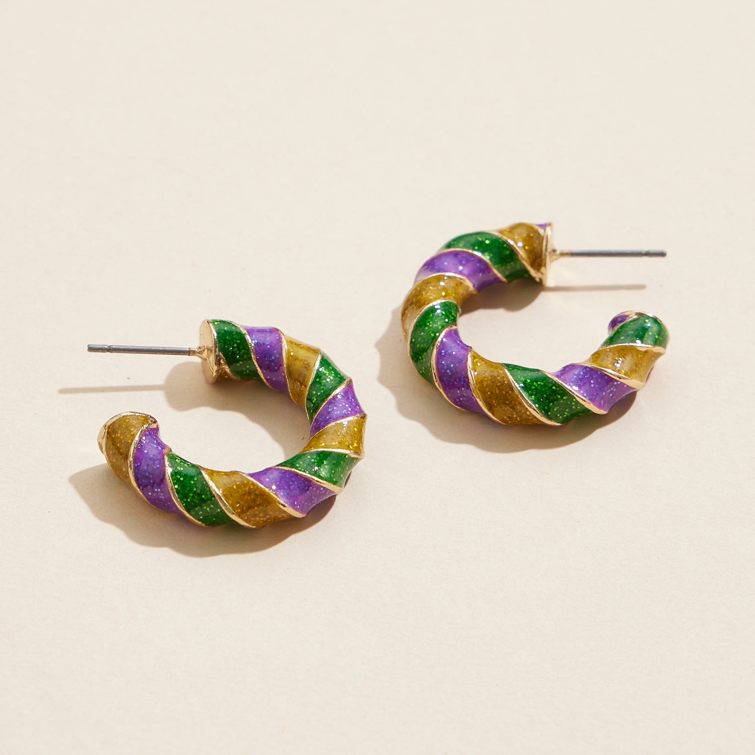 Elegant Swirl Glitter Hoop Earrings – Mardi Gras
