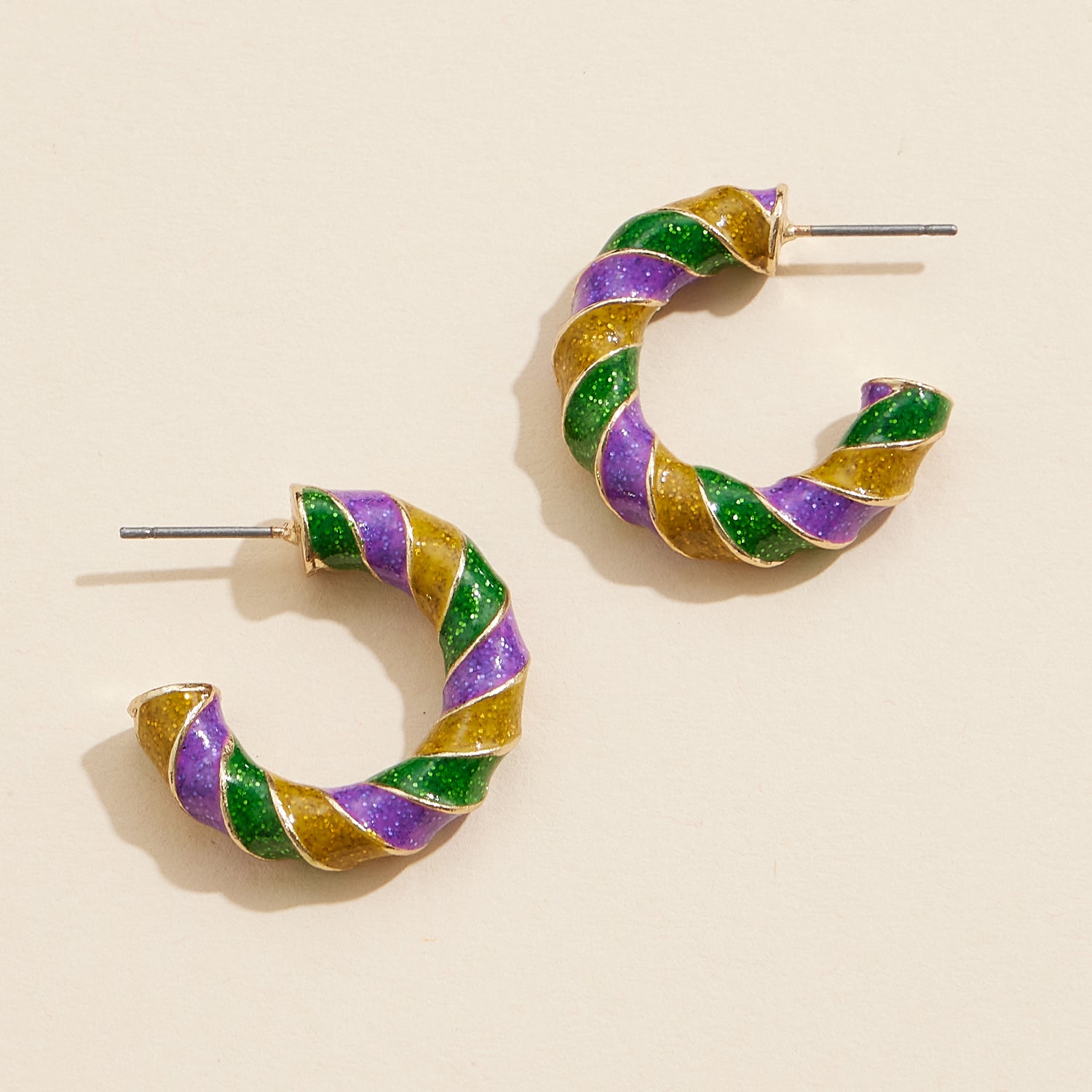 Elegant Swirl Glitter Hoop Earrings – Mardi Gras