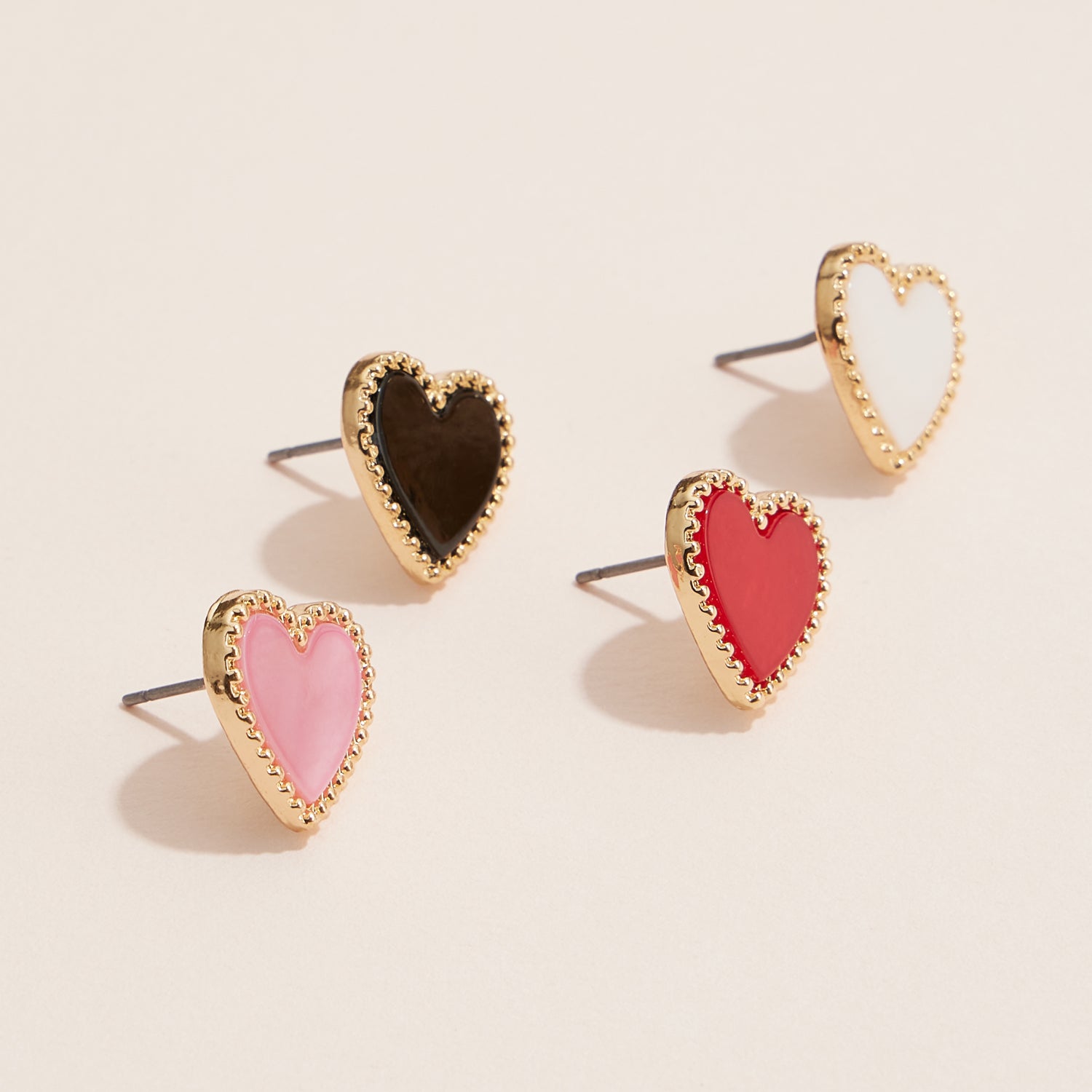 Gold Heart Stud Earrings with Colorful Enamel Finish
