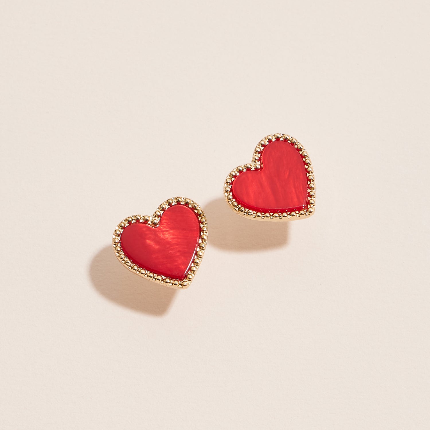 Gold Heart Stud Earrings with Colorful Enamel Finish