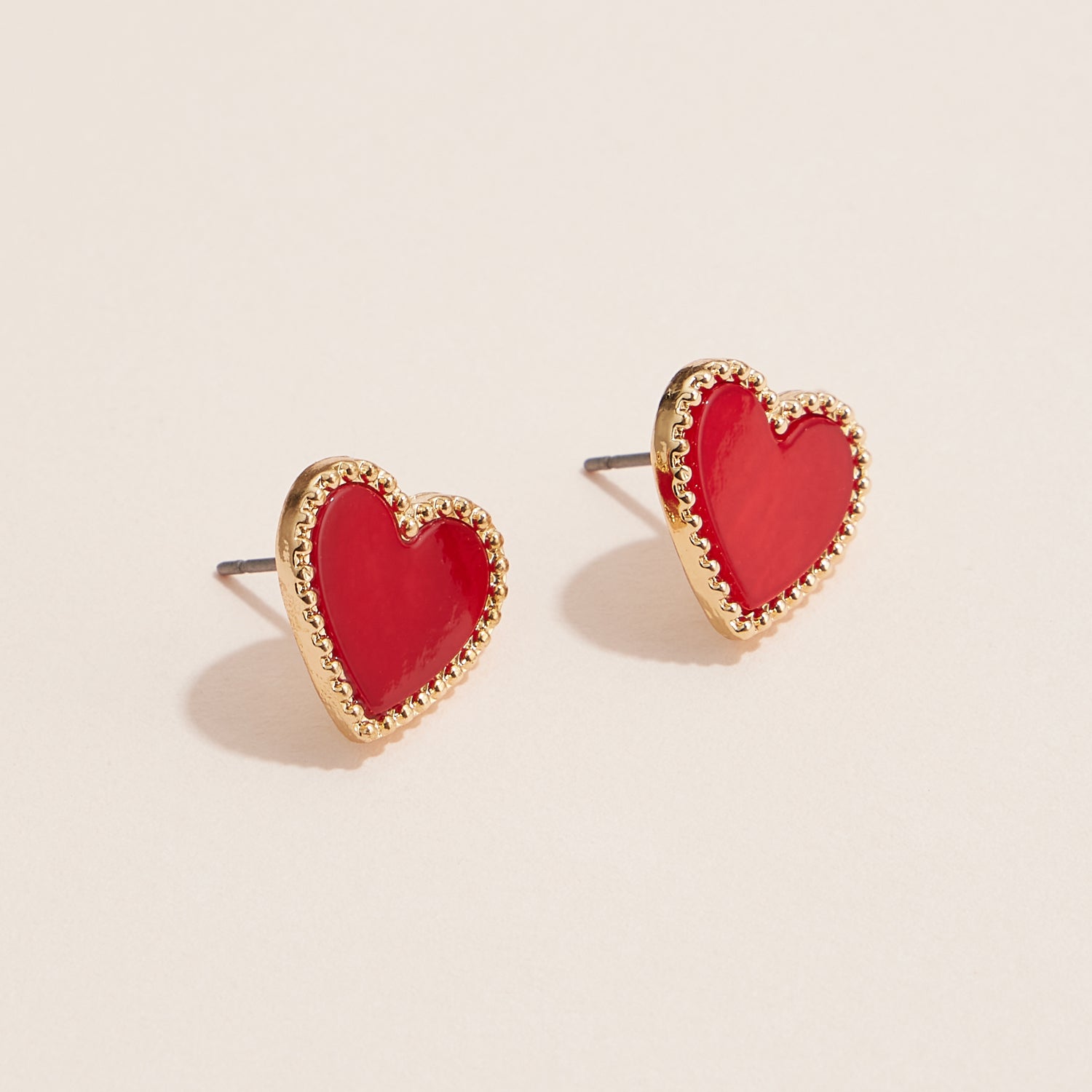 Gold Heart Stud Earrings with Colorful Enamel Finish