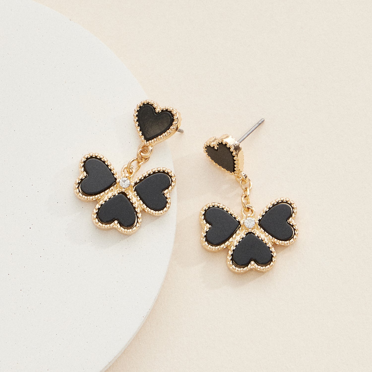Gold and Enamel Heart-Shaped Drop Earrings