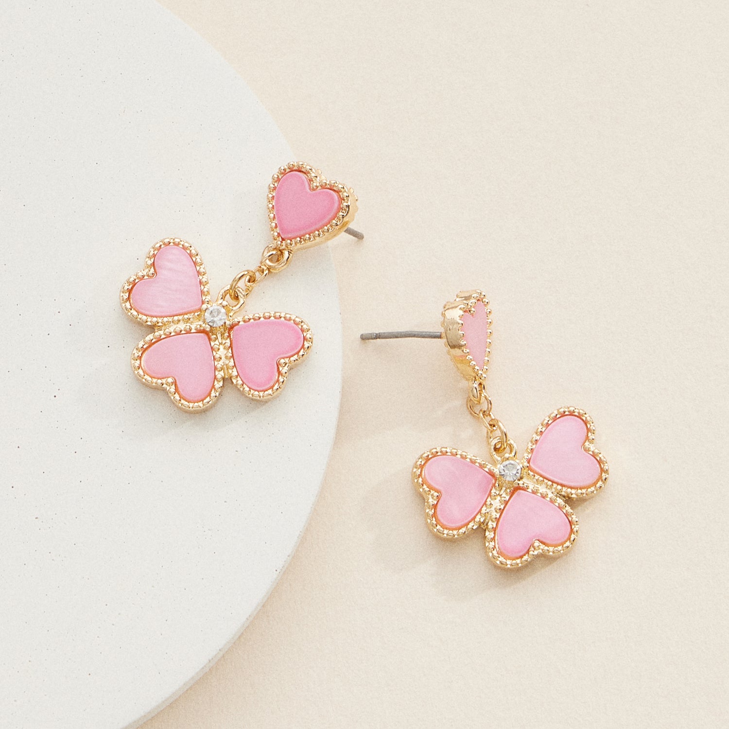 Gold and Enamel Heart-Shaped Drop Earrings